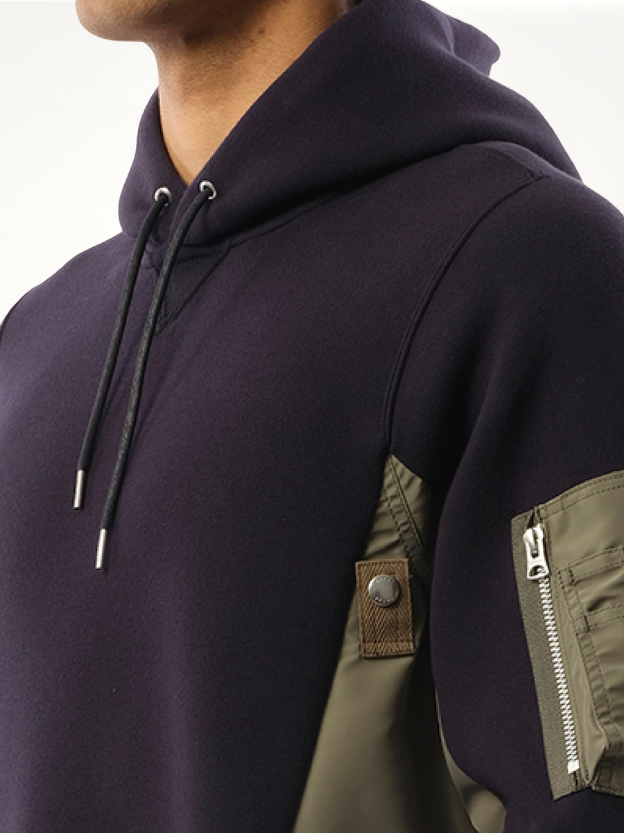 Sponge Sweat Nylon Twill Hoodie in Navy/Khaki