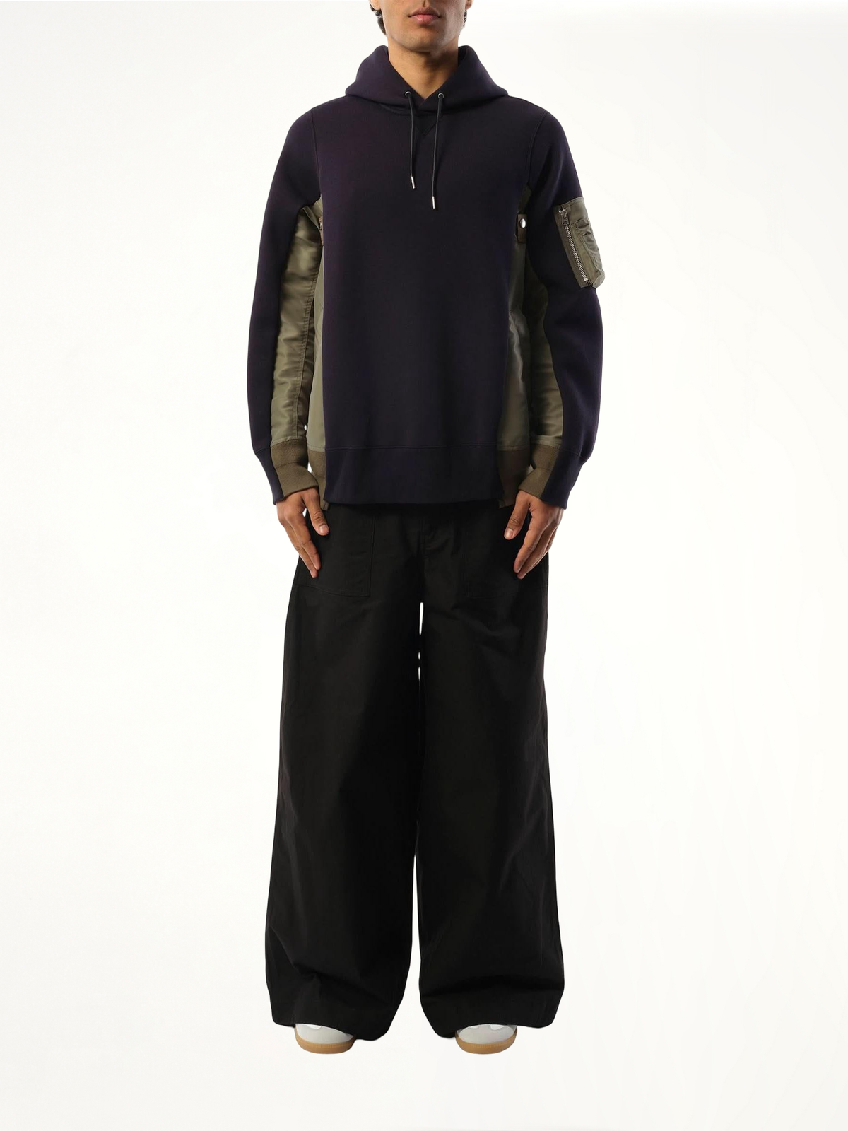 Sponge Sweat Nylon Twill Hoodie in Navy/Khaki