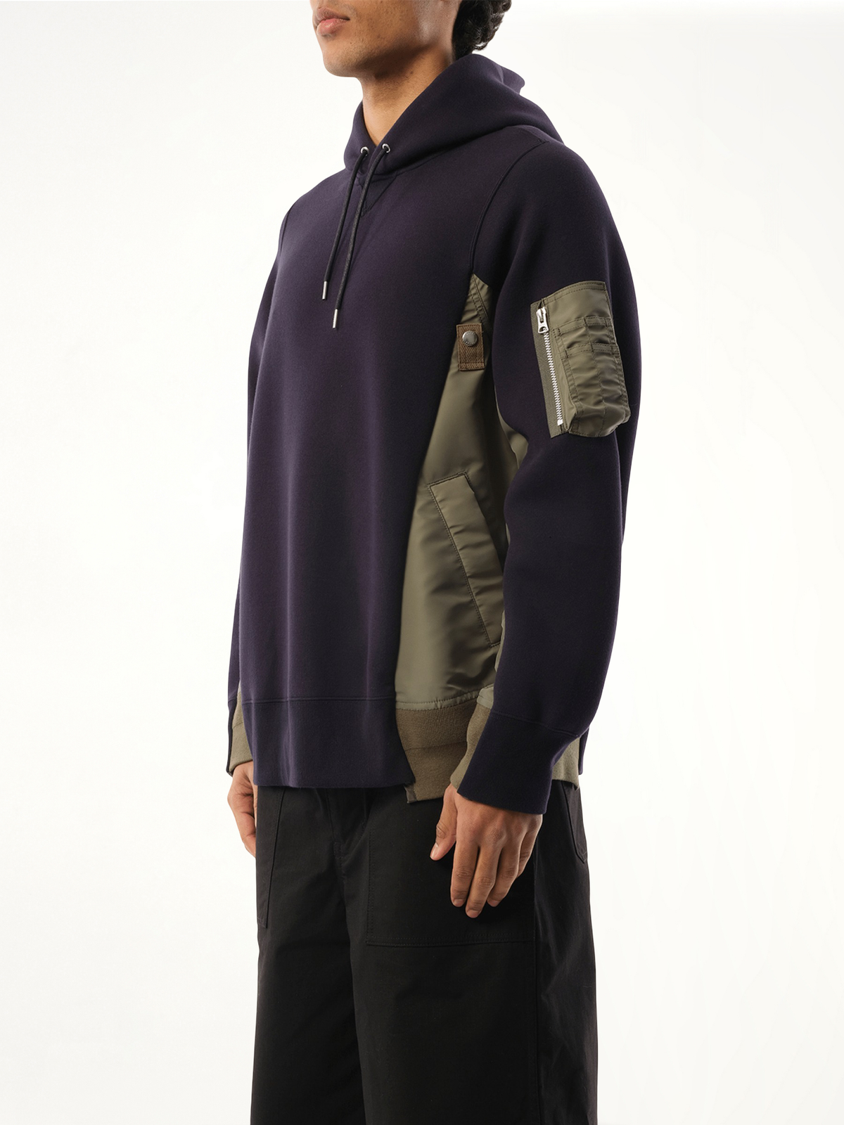 Sponge Sweat Nylon Twill Hoodie in Navy/Khaki