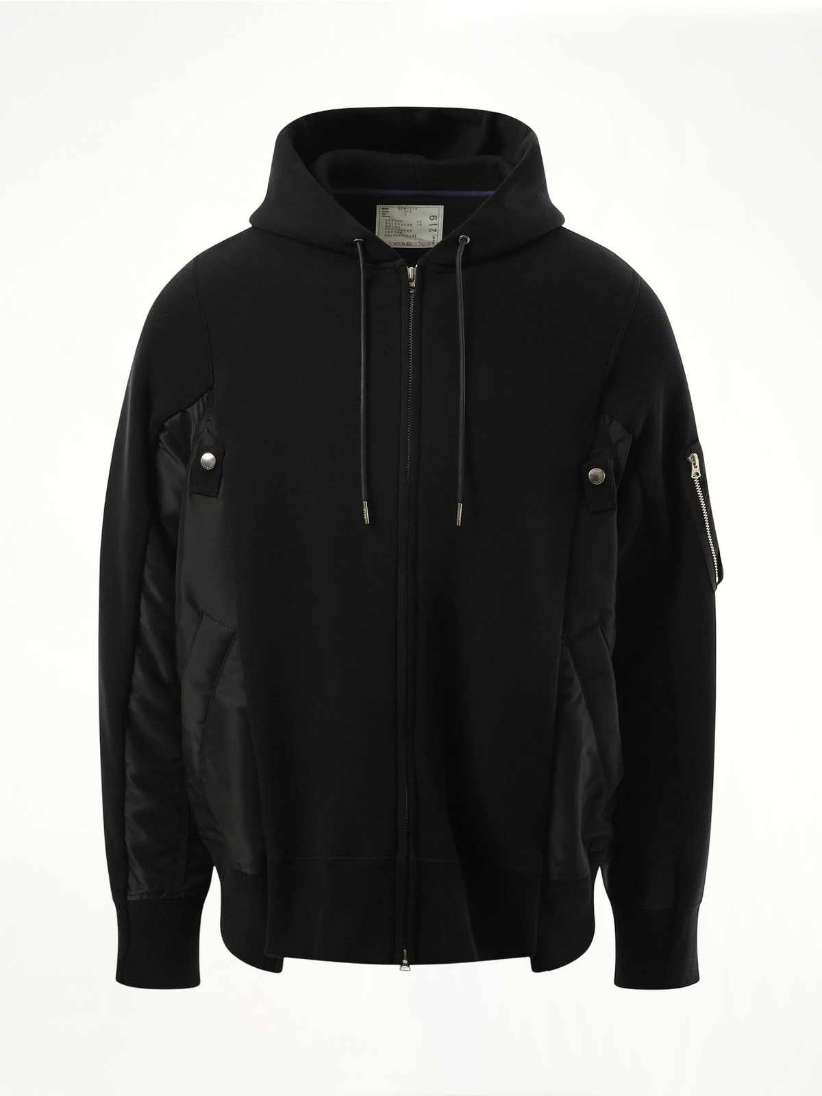 Sponge Sweat Nylon Twill Zip Hoodie in Black