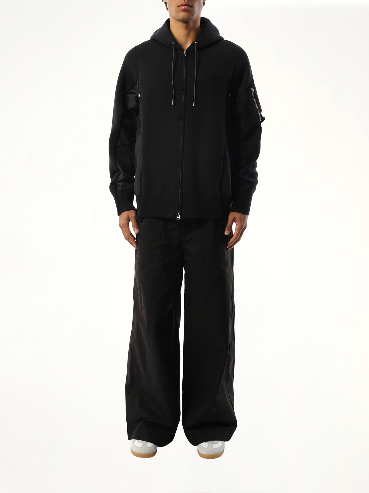 Sponge Sweat Nylon Twill Zip Hoodie in Black
