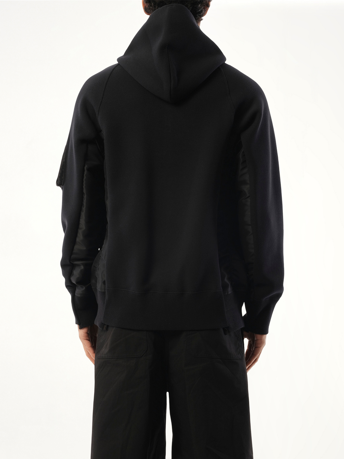 Sponge Sweat Nylon Twill Zip Hoodie in Black