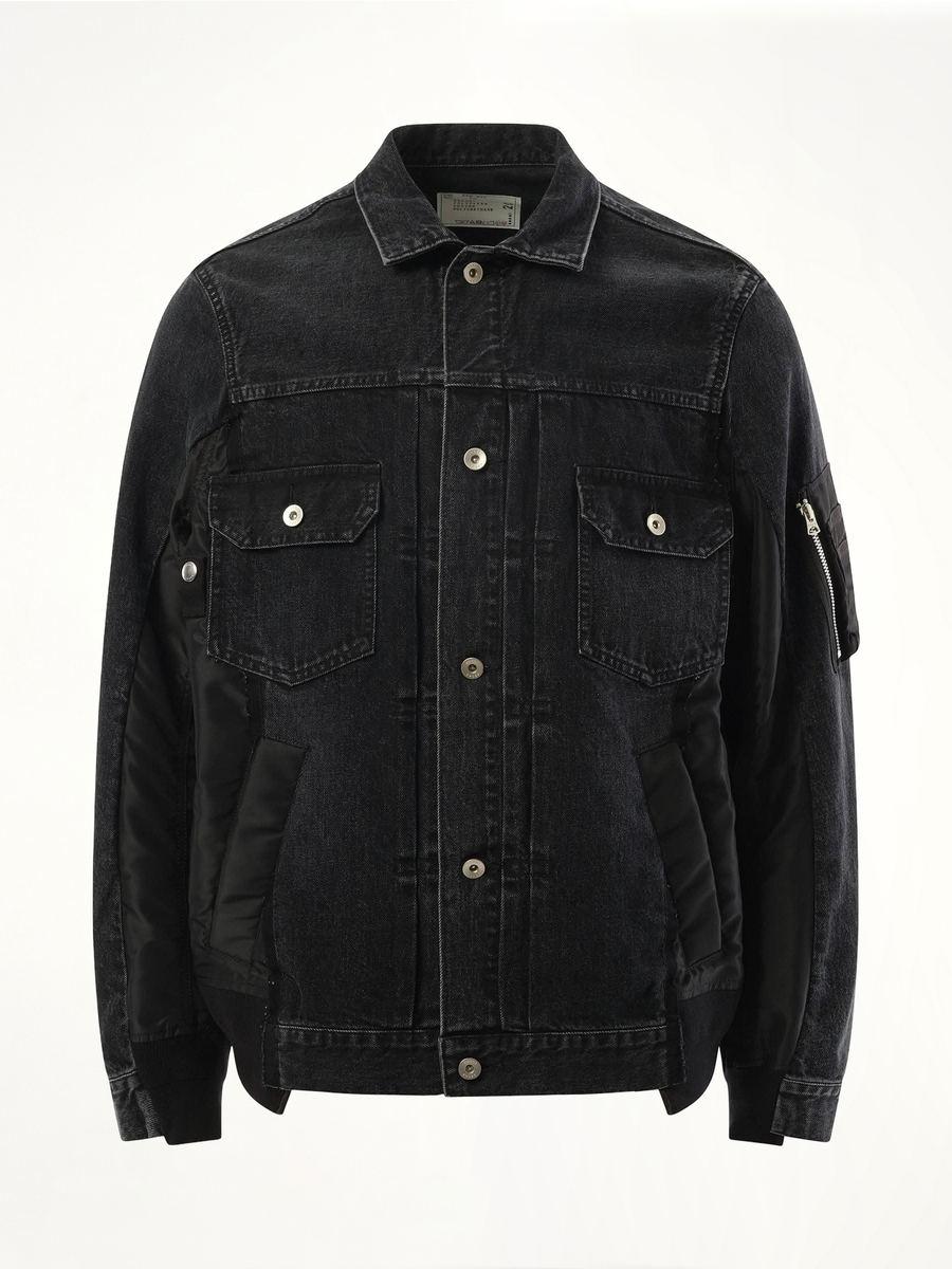 Denim Nylon Twill Jacket in Black