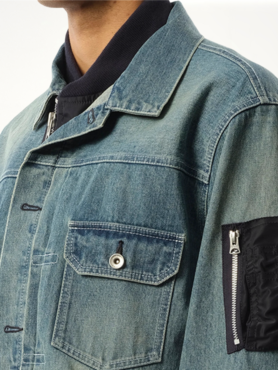 Denim x Nylon Jacket in Light Blue