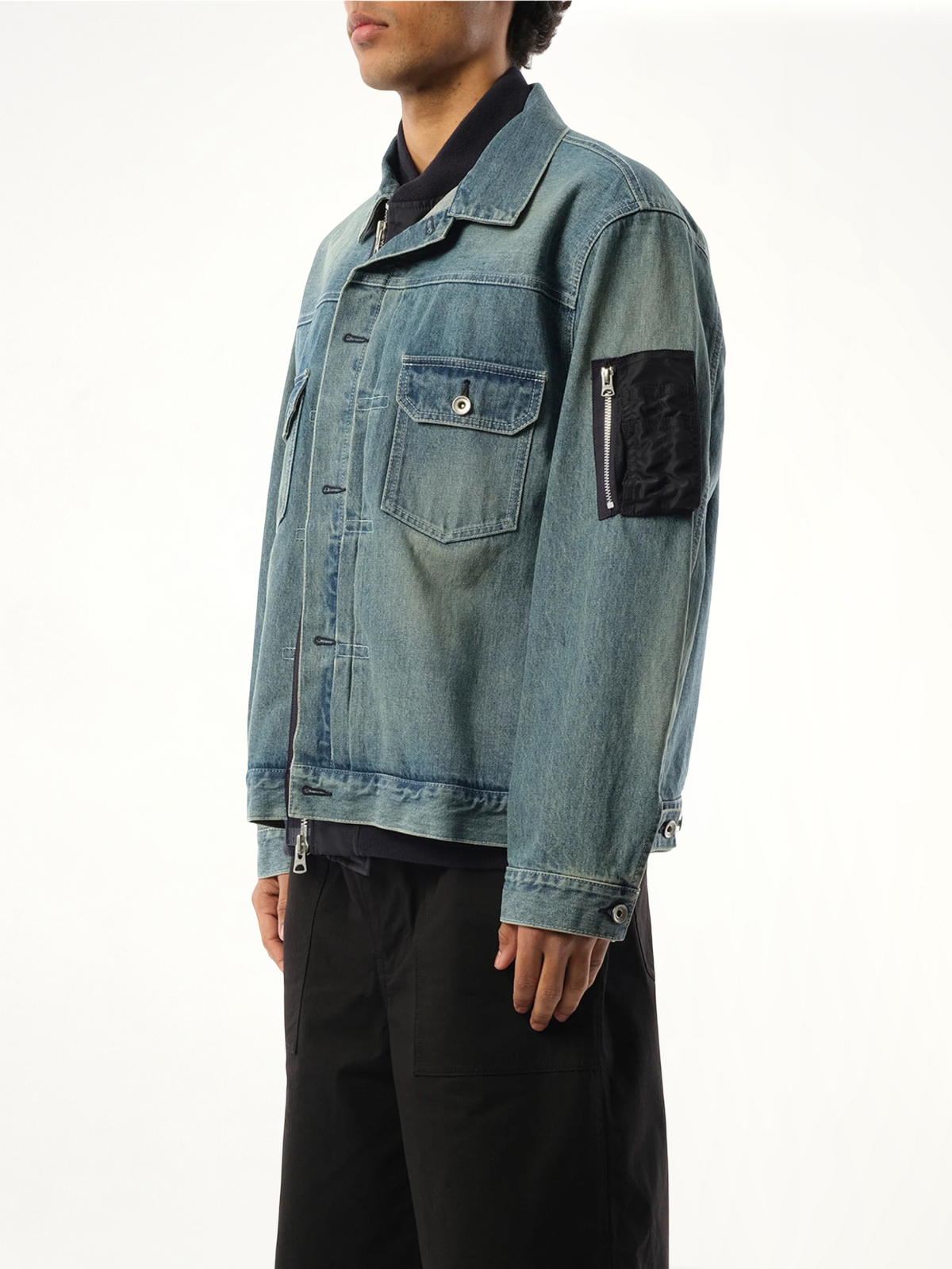Denim x Nylon Jacket in Light Blue