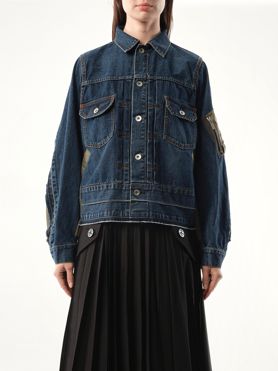 Denim Nylon Twill Jacket in Blue