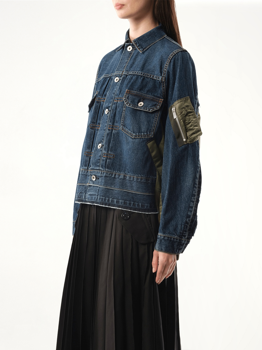 Denim Nylon Twill Jacket in Blue