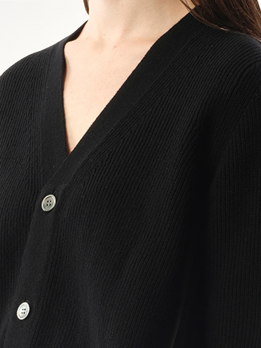 Wool Knit x Cotton Poplin Cardigan in Black