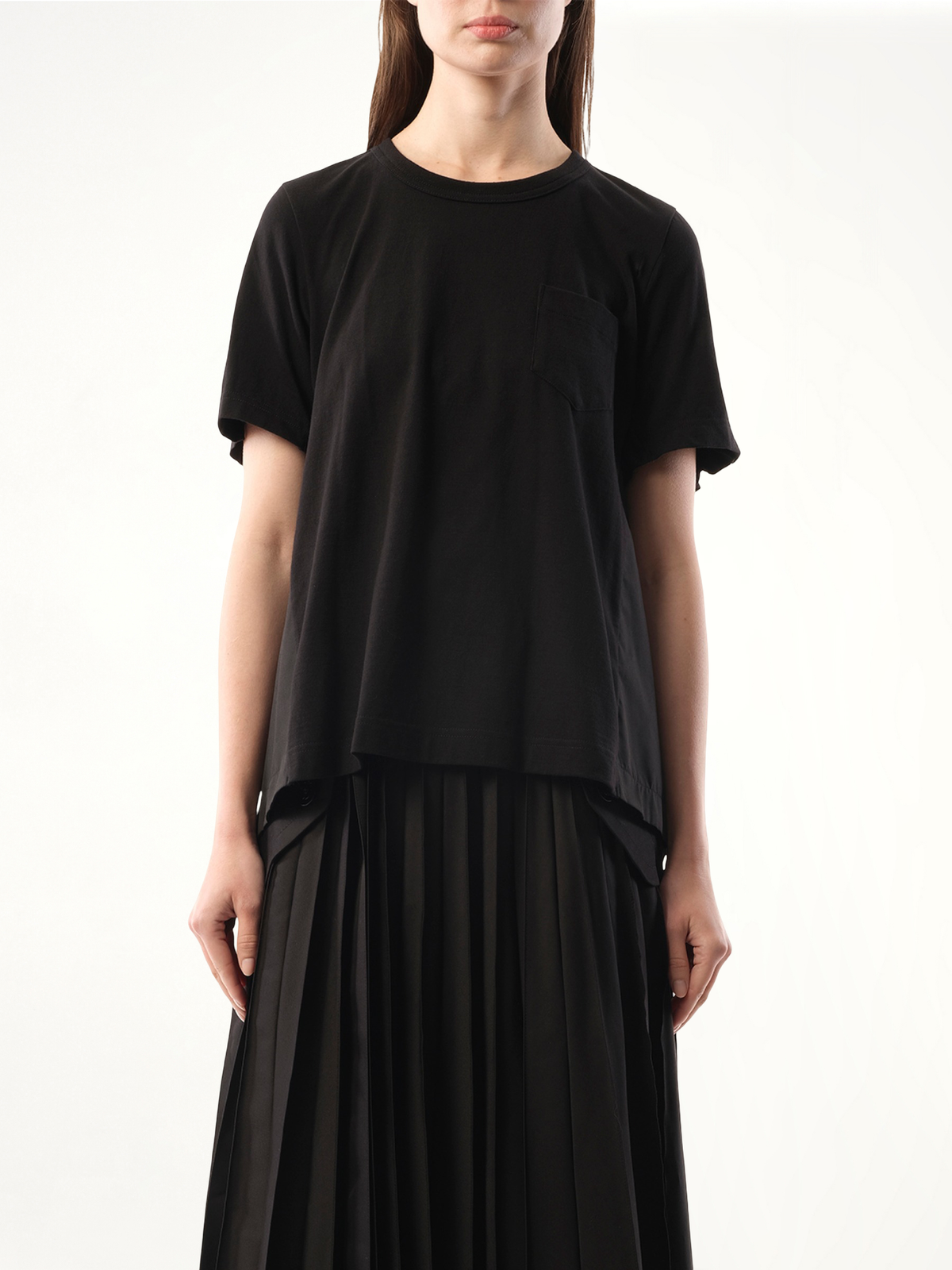 Cotton Poplin Cotton Jersey T-Shirt in Black