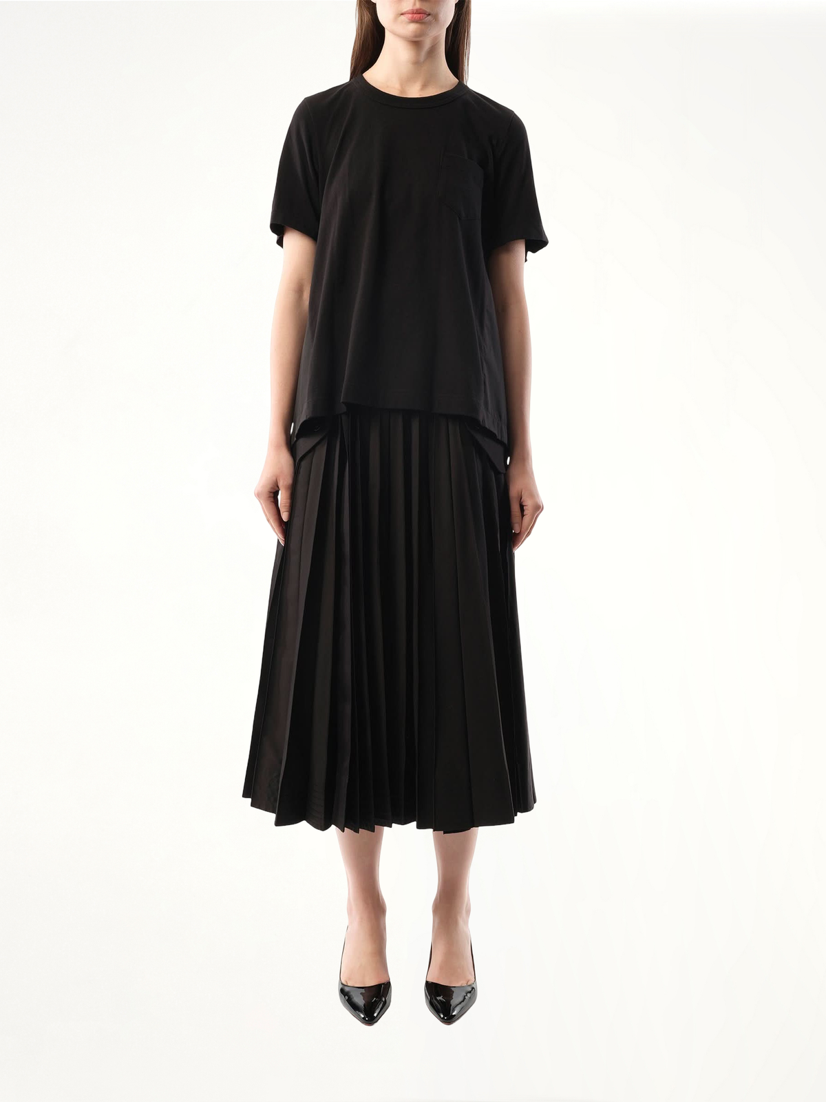 Cotton Poplin Cotton Jersey T-Shirt in Black