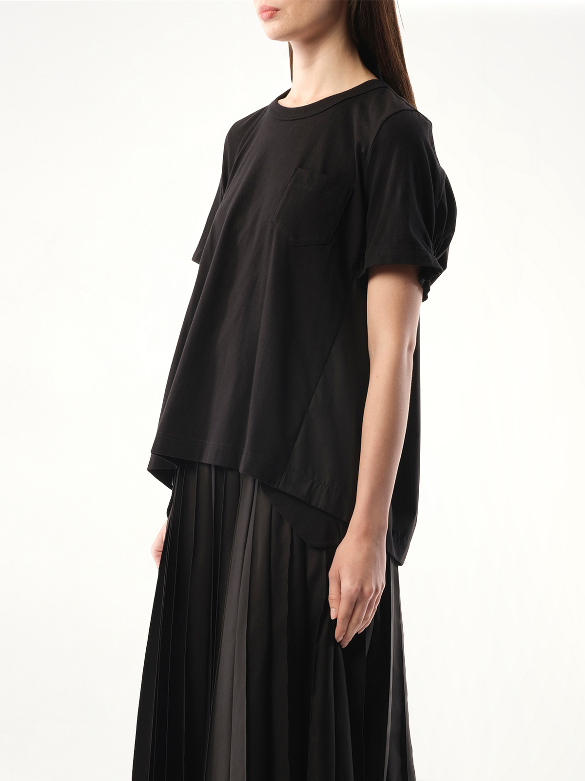 Cotton Poplin Cotton Jersey T-Shirt in Black