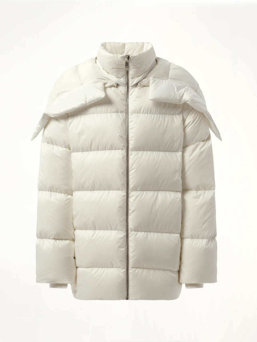 Rick Owens x Moncler Hooded Cyclopic Coat in Milk