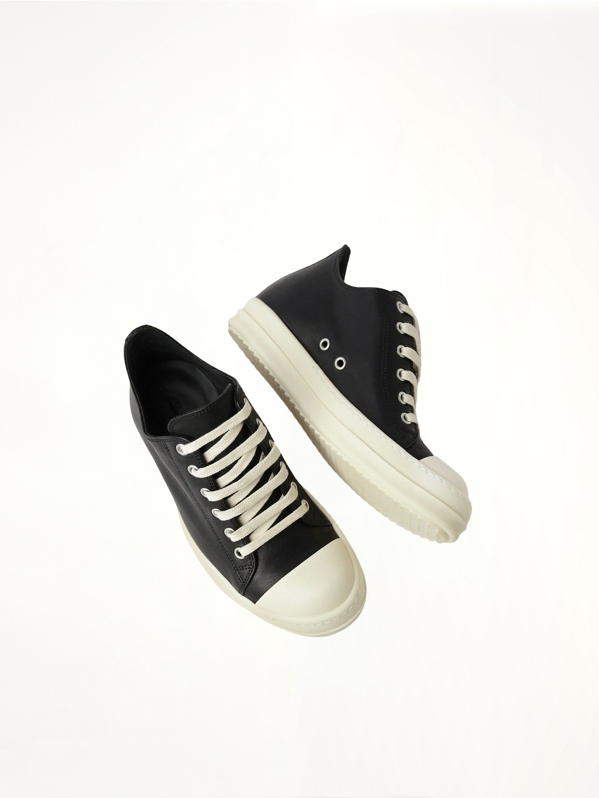 Washed Calf Low Sneaks in Black/Milk Top View | RICK OWENS
