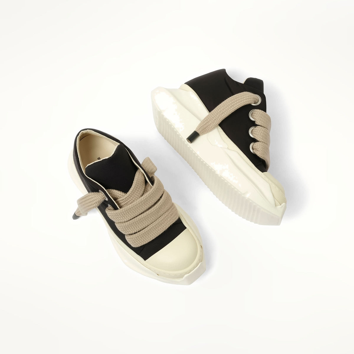 Jumbo Laced Abstract Low Sneaks in Black/Pearl Top View | RICK OWENS DRKSHDW