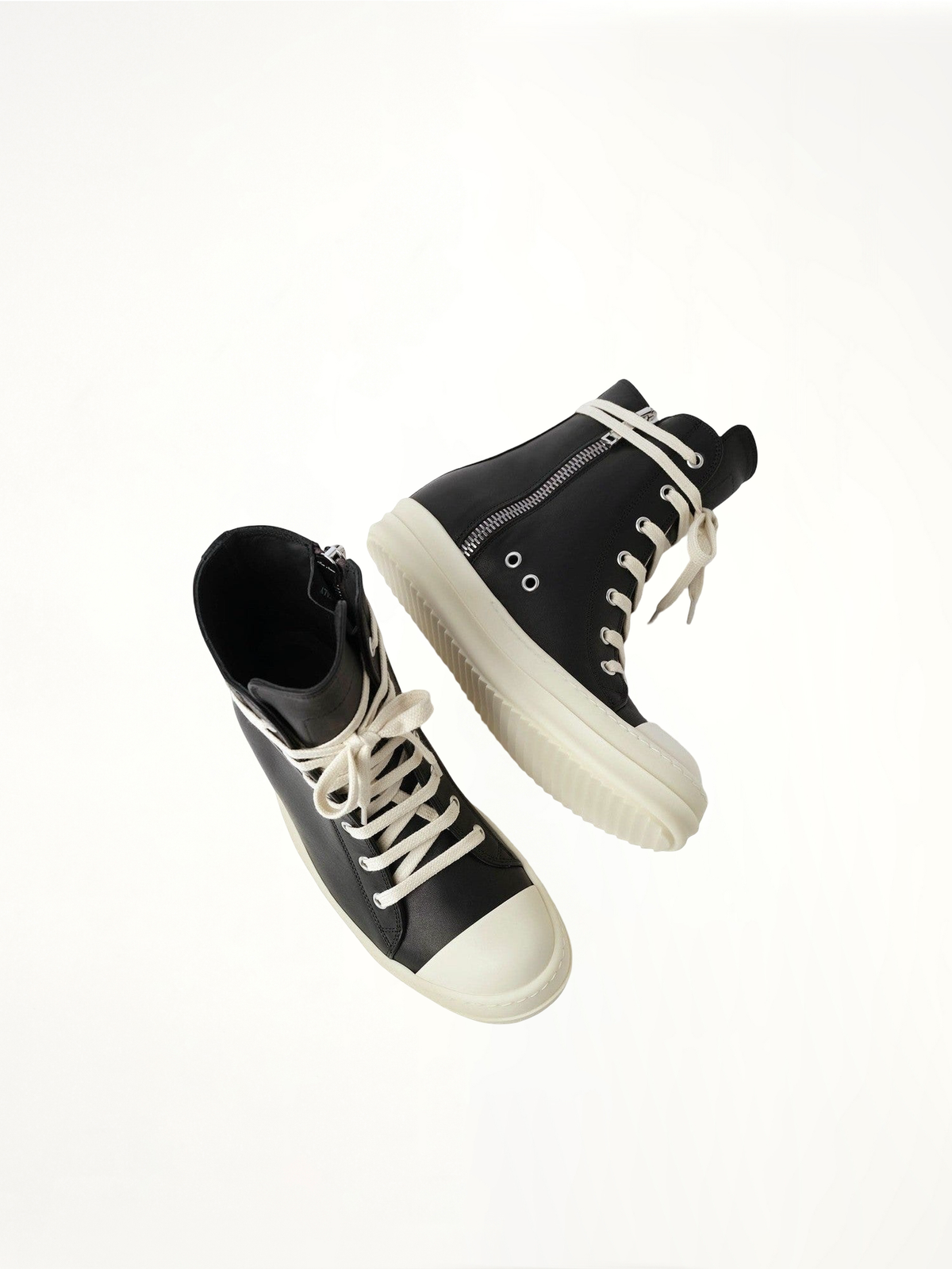 Washed Calf Sneaker in Black/Milk Top View | RICK OWENS