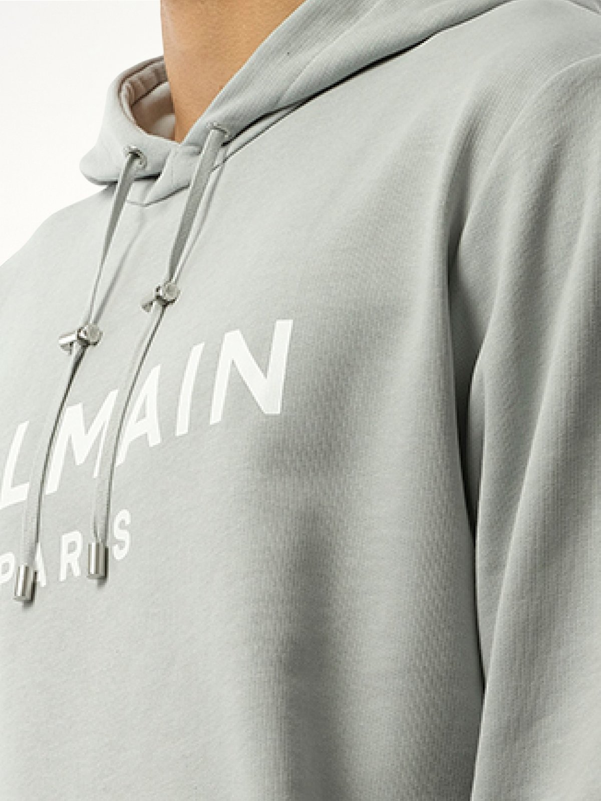 Balmain Print Hoodie in Grey/White