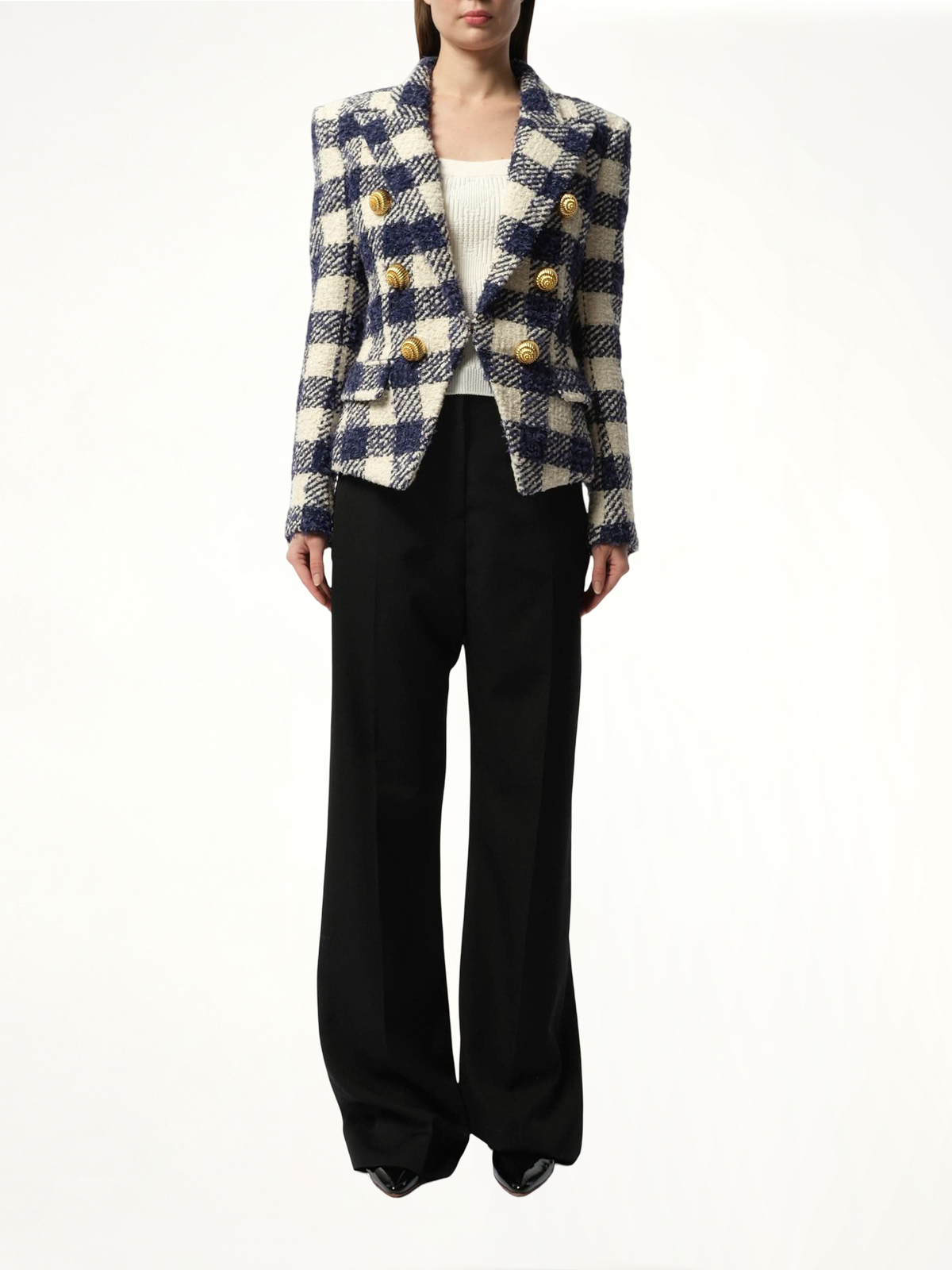 6 Button Tweed Jacket in Marine/White