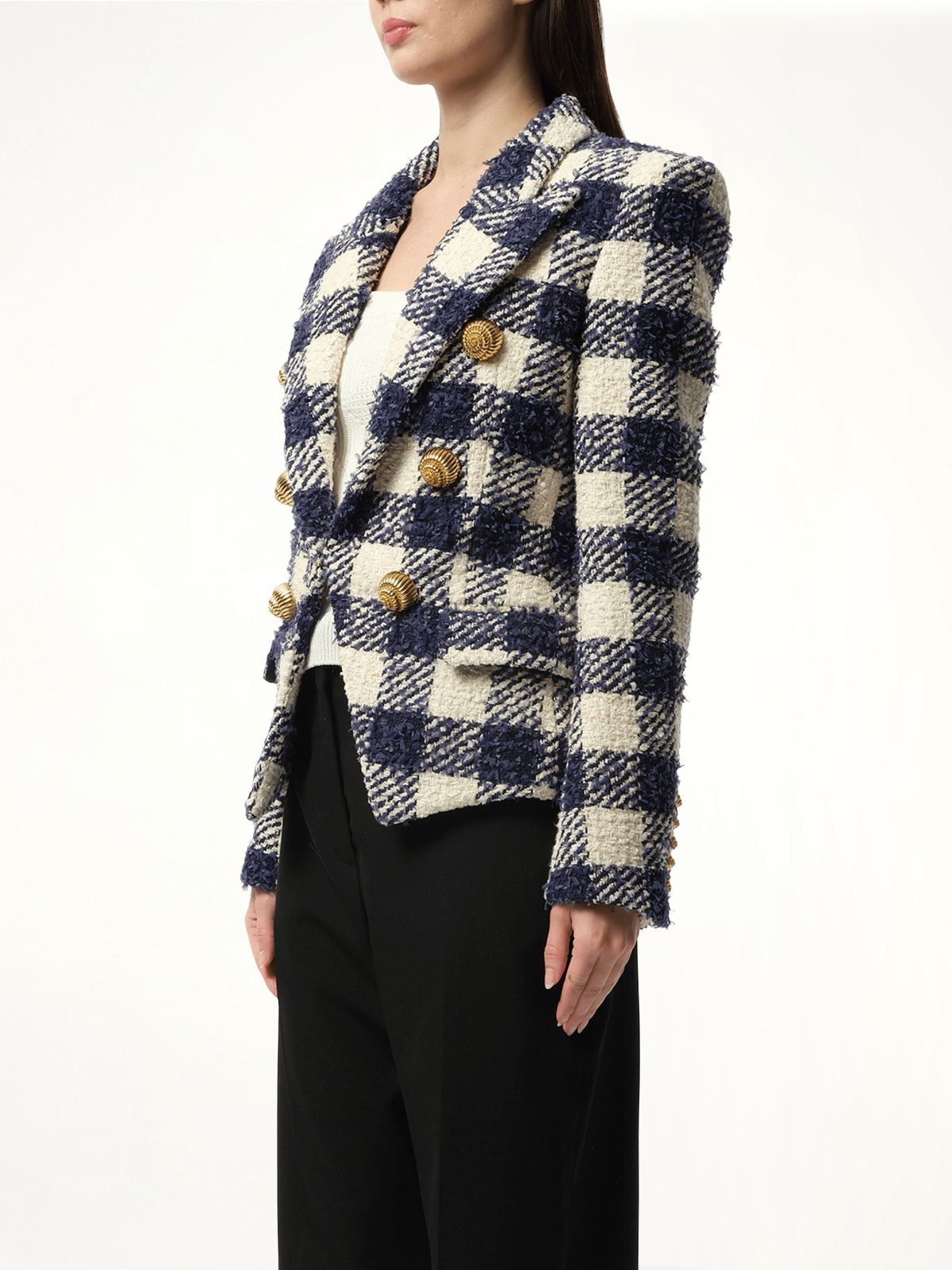 6 Button Tweed Jacket in Marine/White