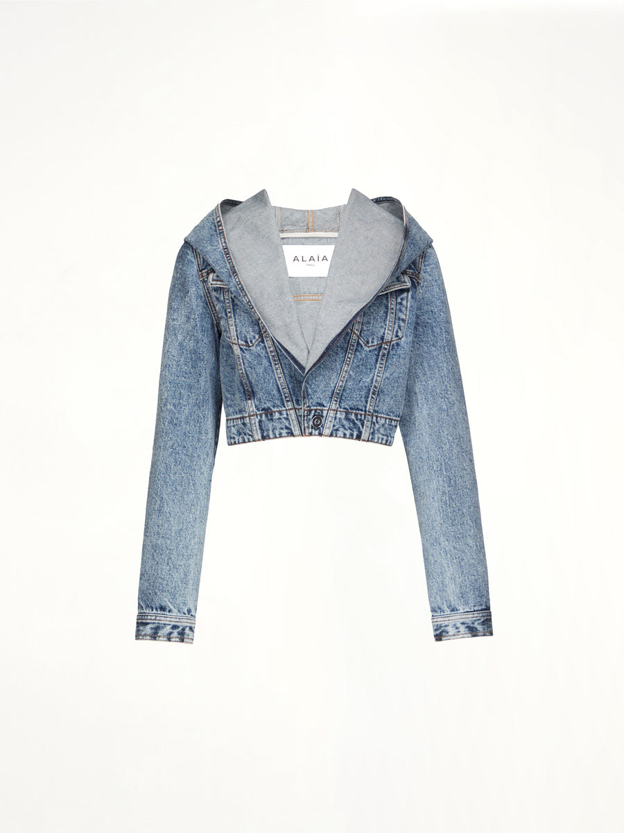 Hooded Jacket in Blue Denim