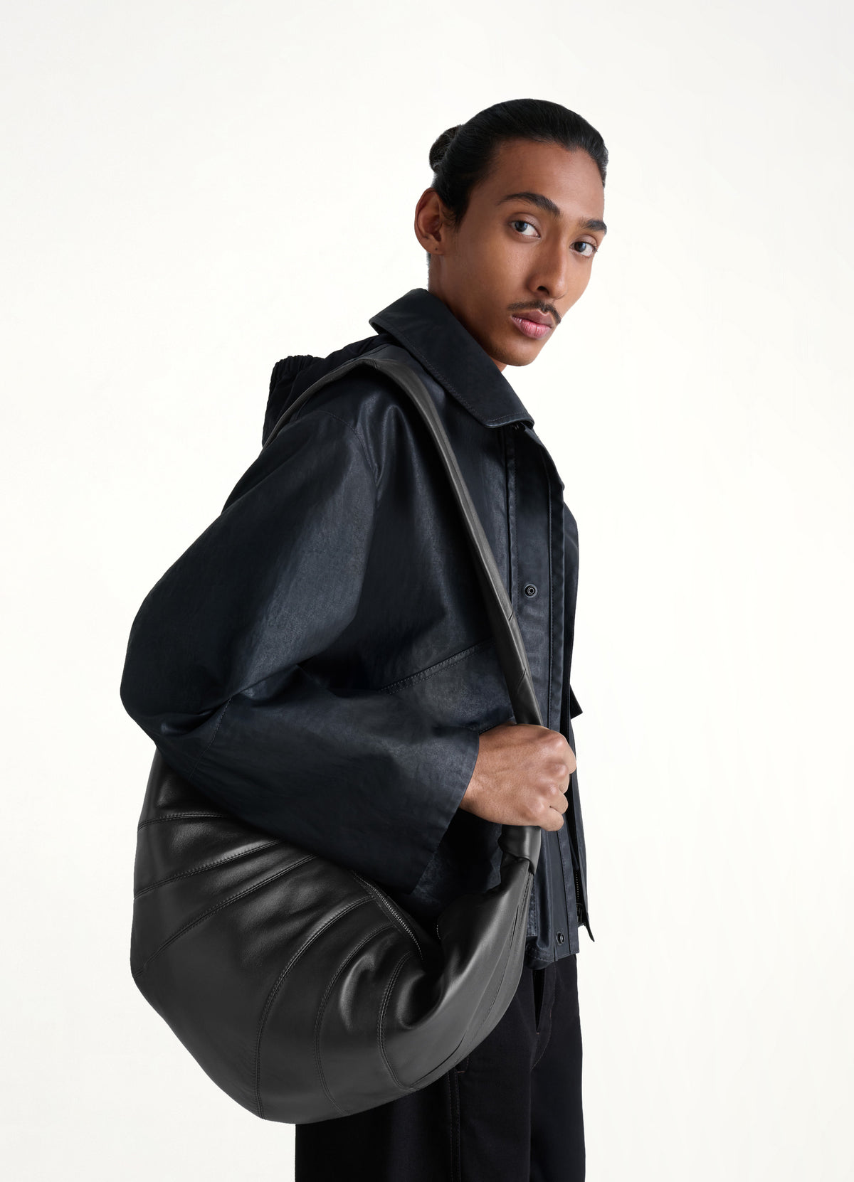 Croissant Large Soft Nappa Bag in Black