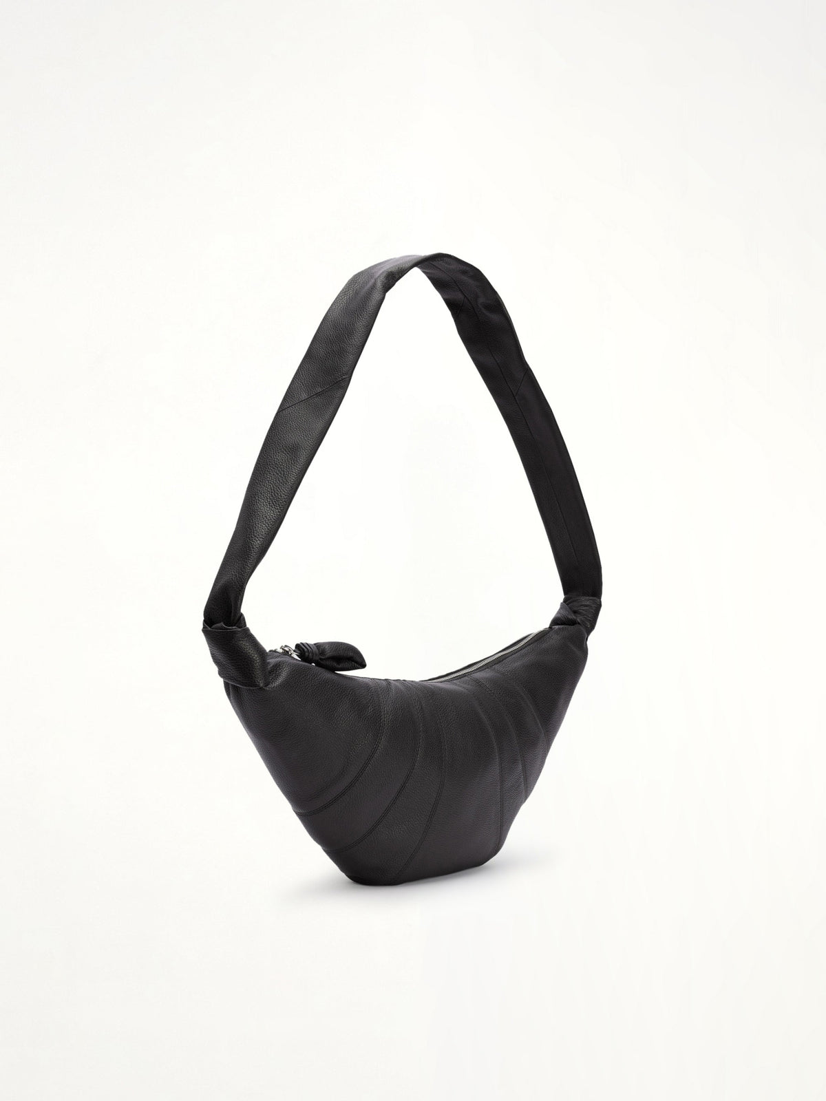 Croissant Medium Grained Leather Bag in Black