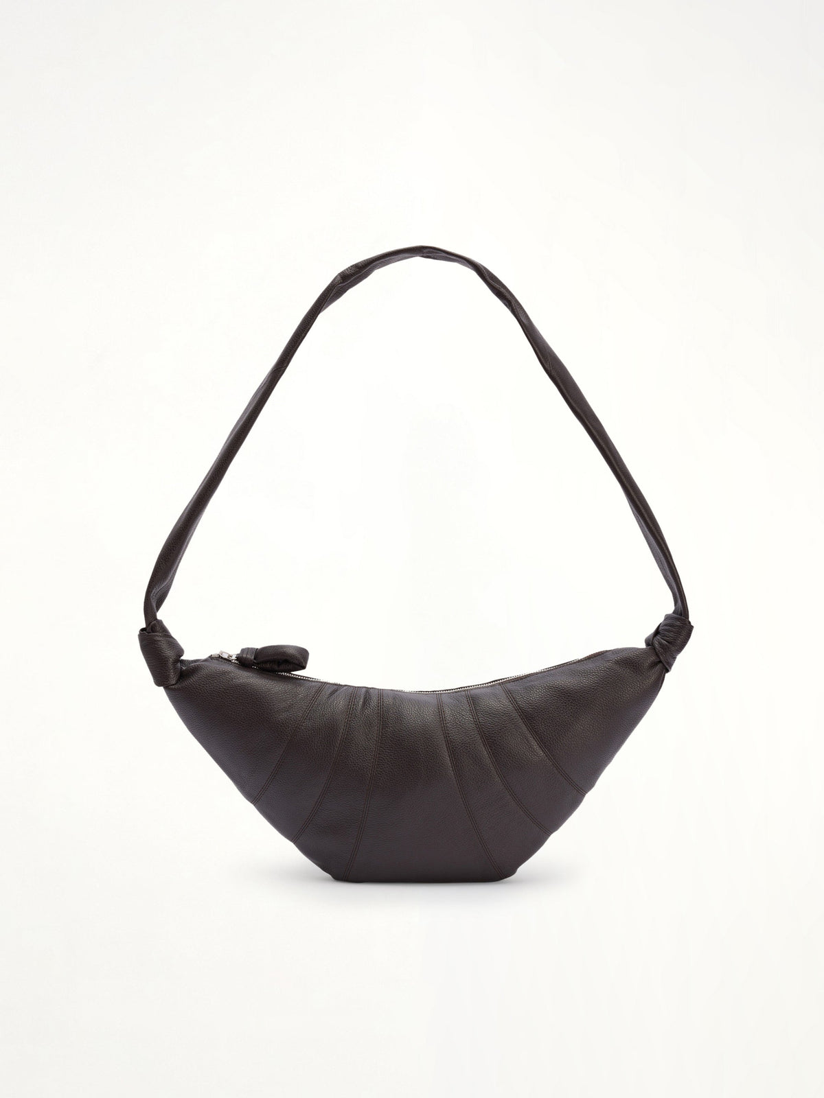 Croissant Medium Grained Leather Bag in Dark Chocolate