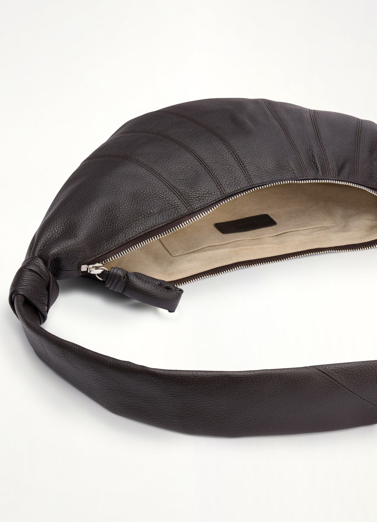 Croissant Medium Grained Leather Bag in Dark Chocolate