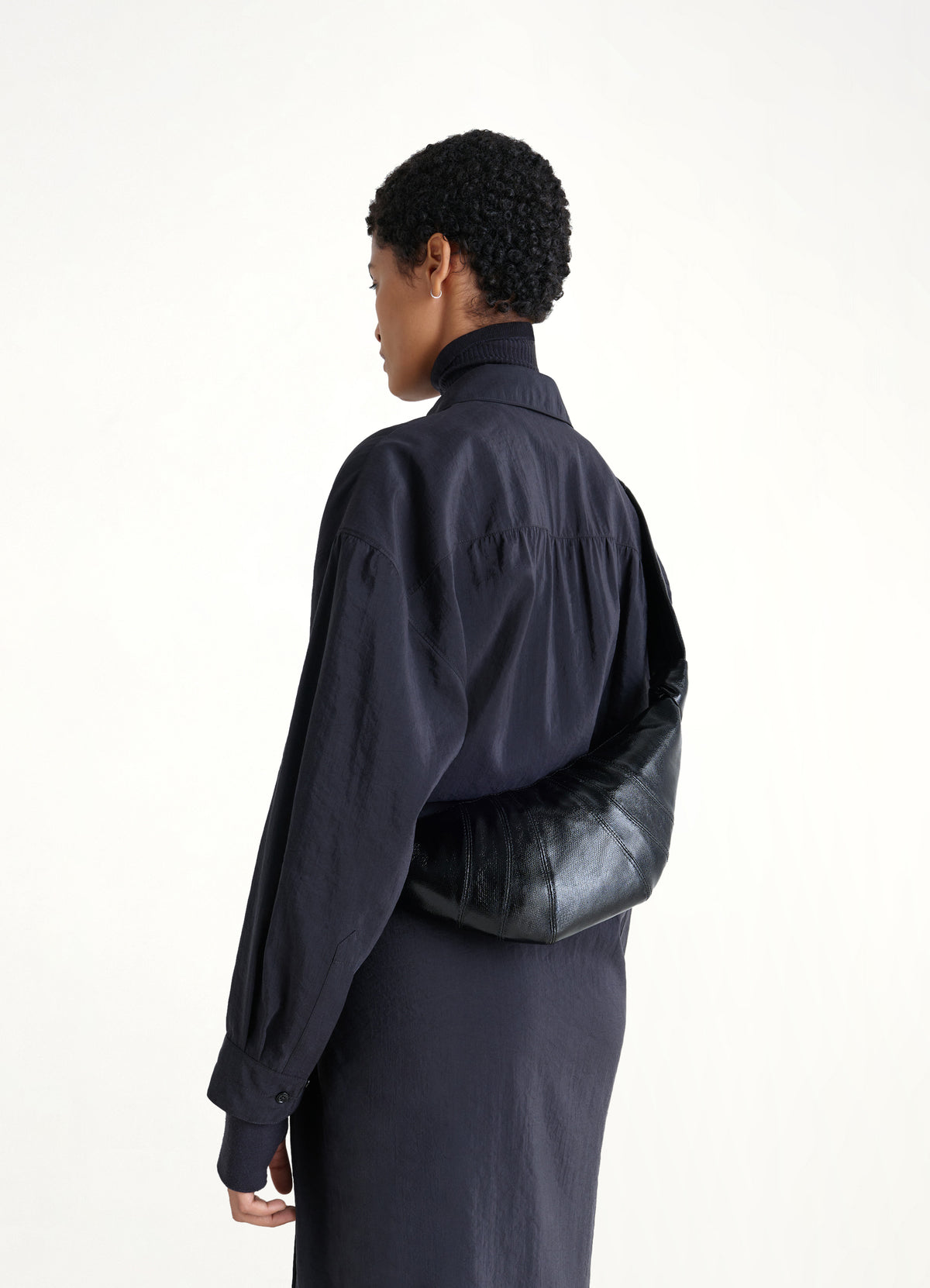 Croissant Small Coated Cotton Bag in Black