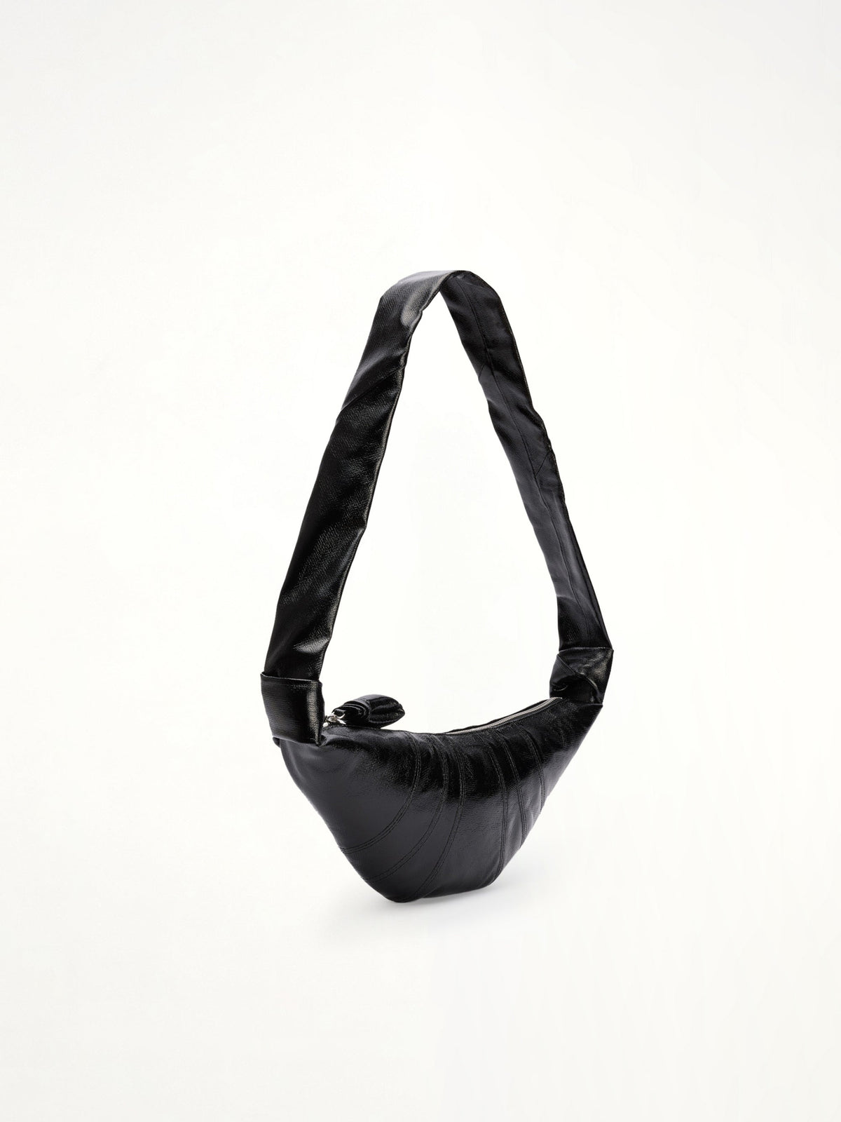 Croissant Small Coated Cotton Bag in Black