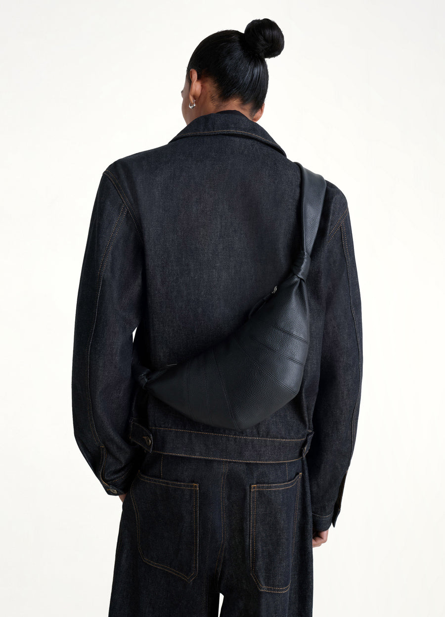 Cowhide Small Croissant Bag in Black