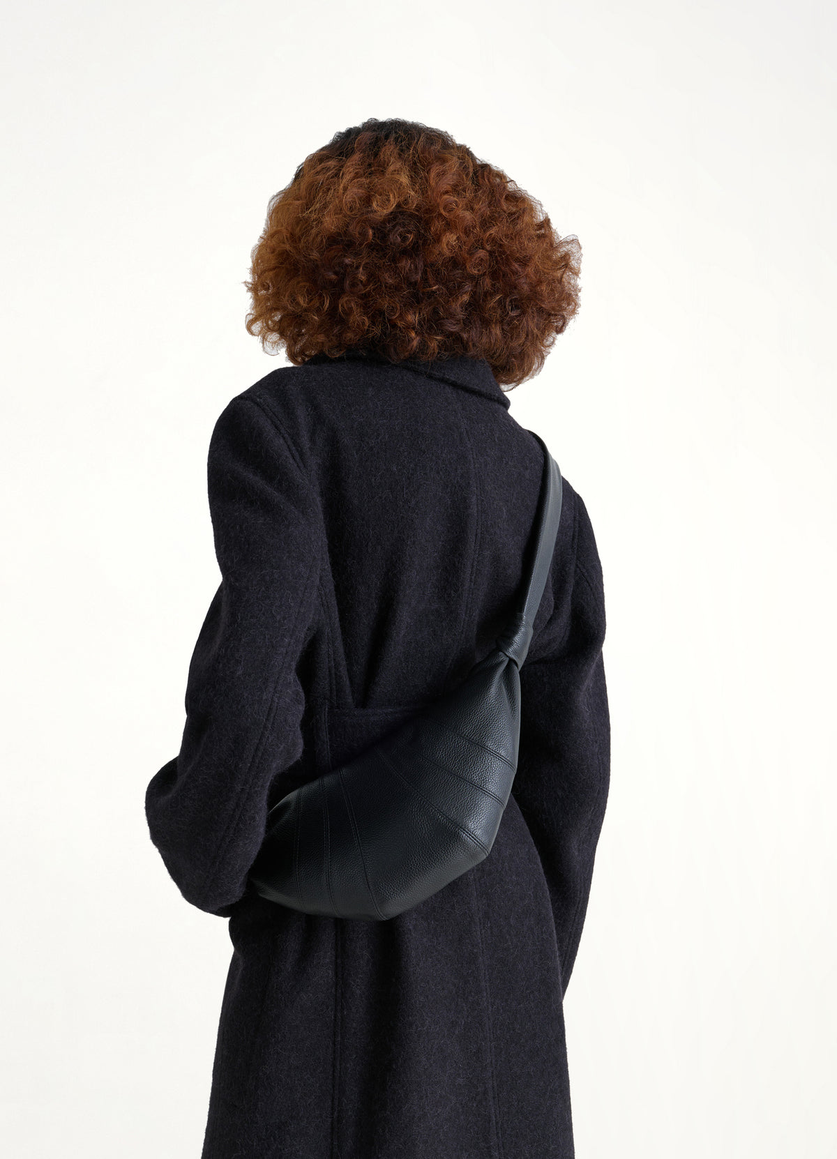 Cowhide Small Croissant Bag in Black