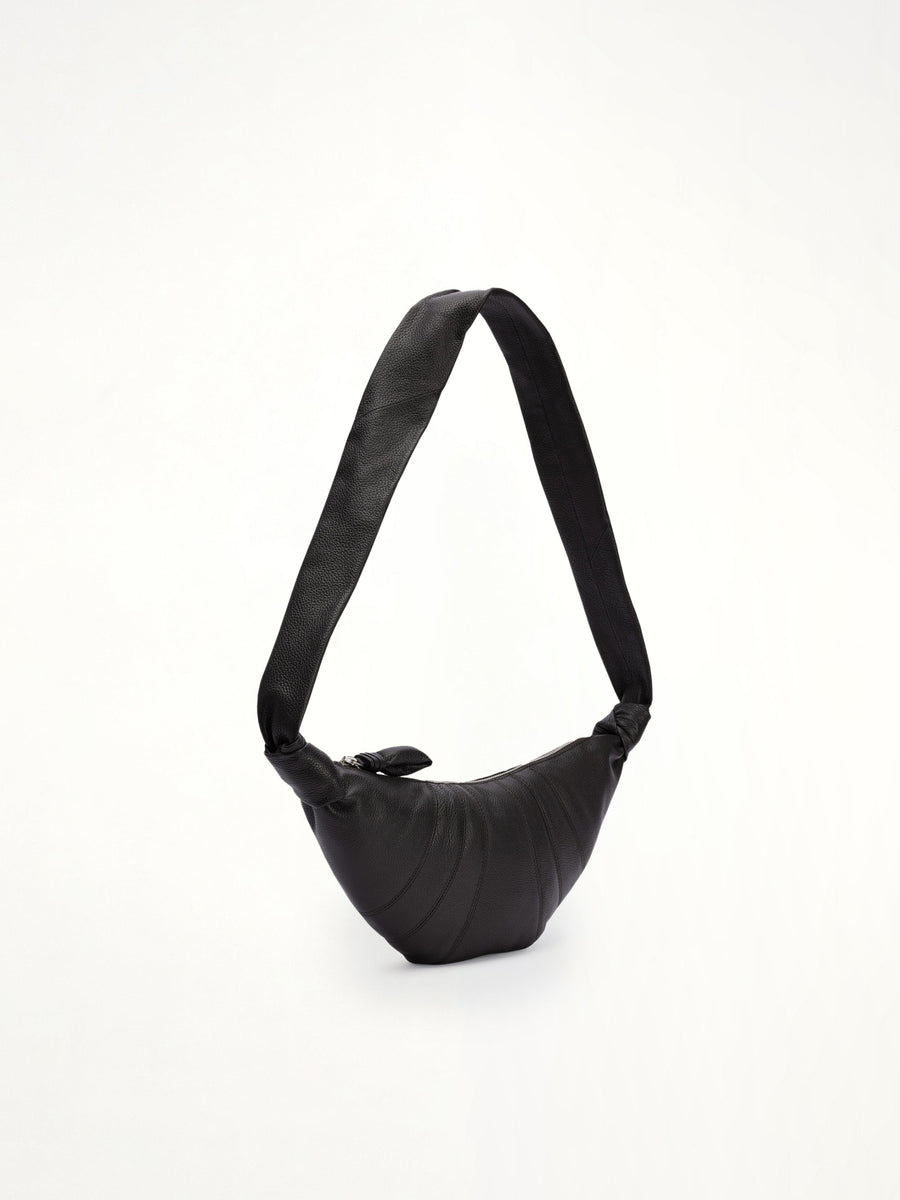 Cowhide Small Croissant Bag in Black