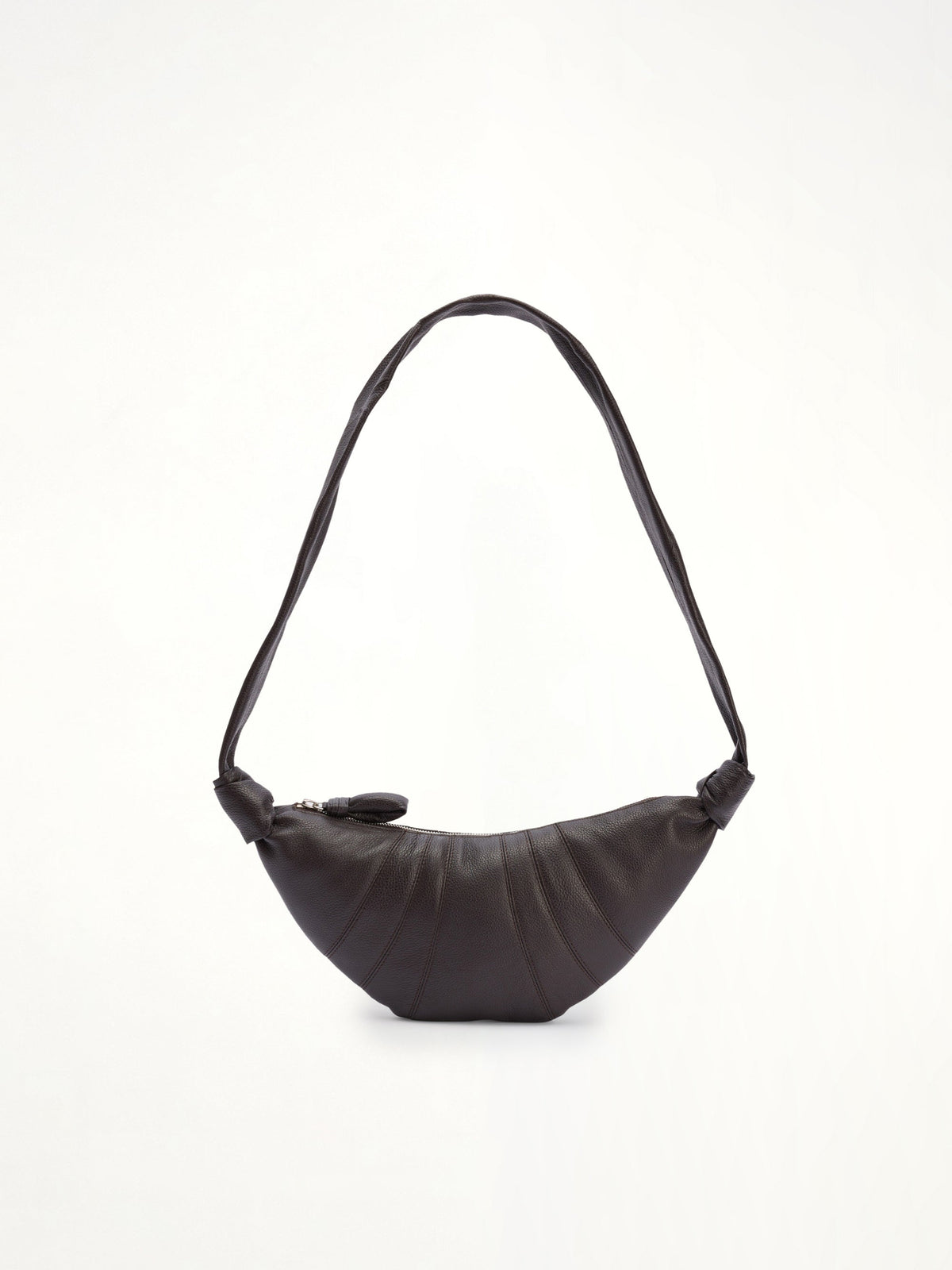 Croissant Small Grained Leather Bag in Dark Chocolate