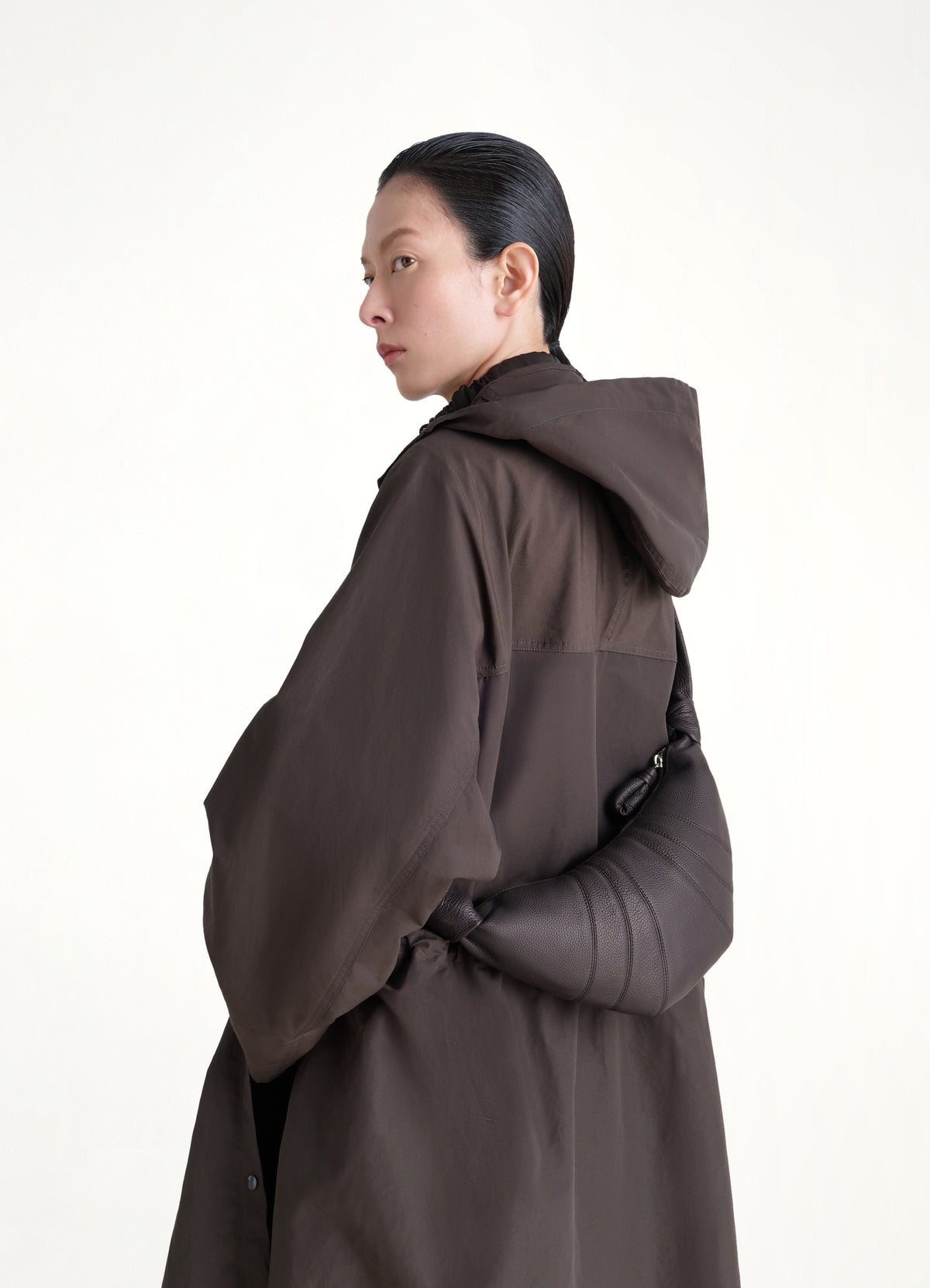 Croissant Small Grained Leather Bag in Dark Chocolate