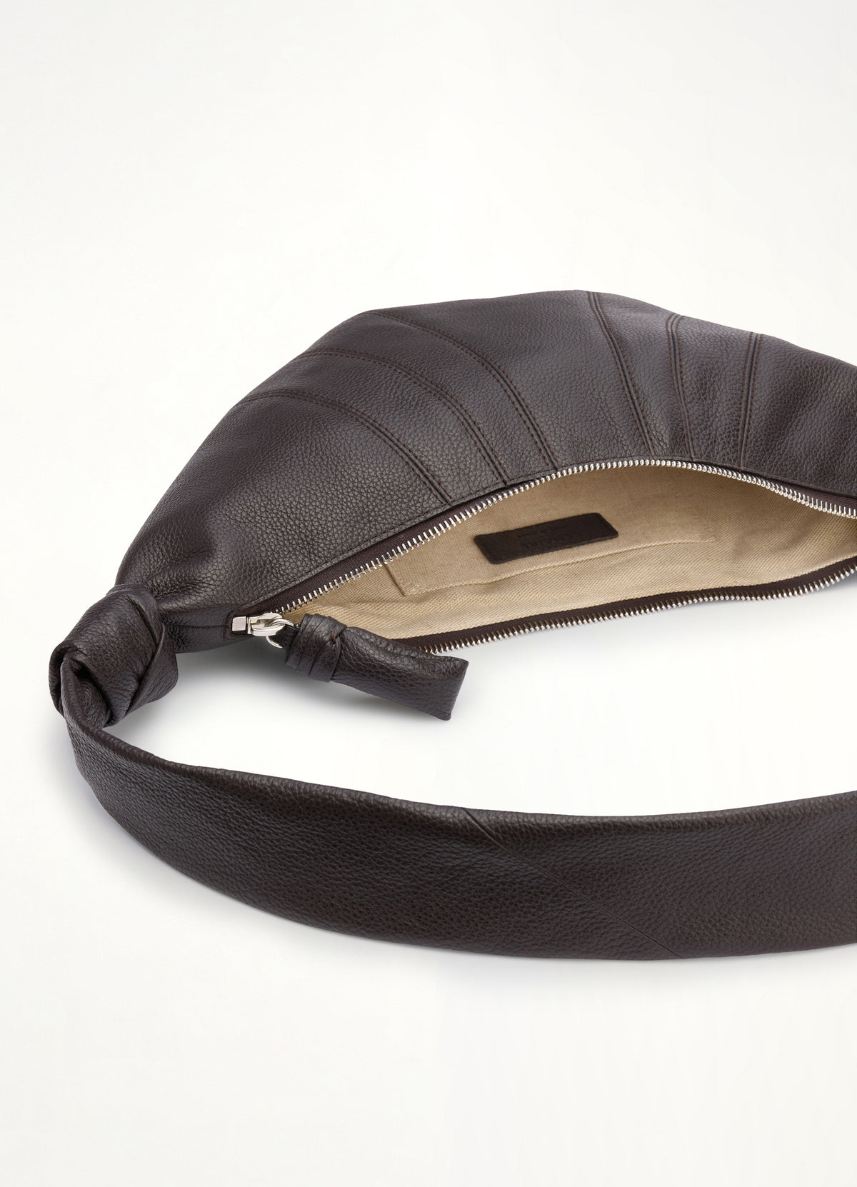 Croissant Small Grained Leather Bag in Dark Chocolate