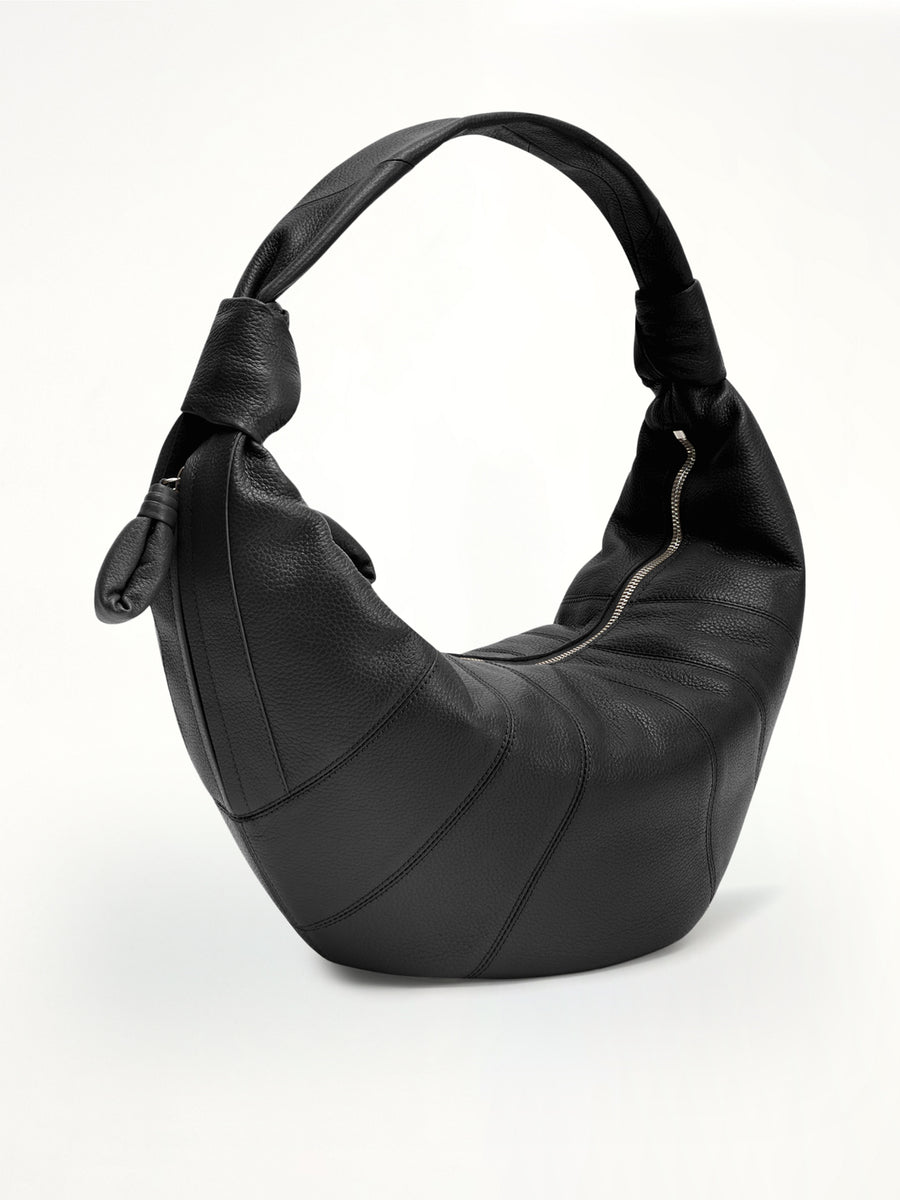Cowhide Fortune Croissant Bag in Black