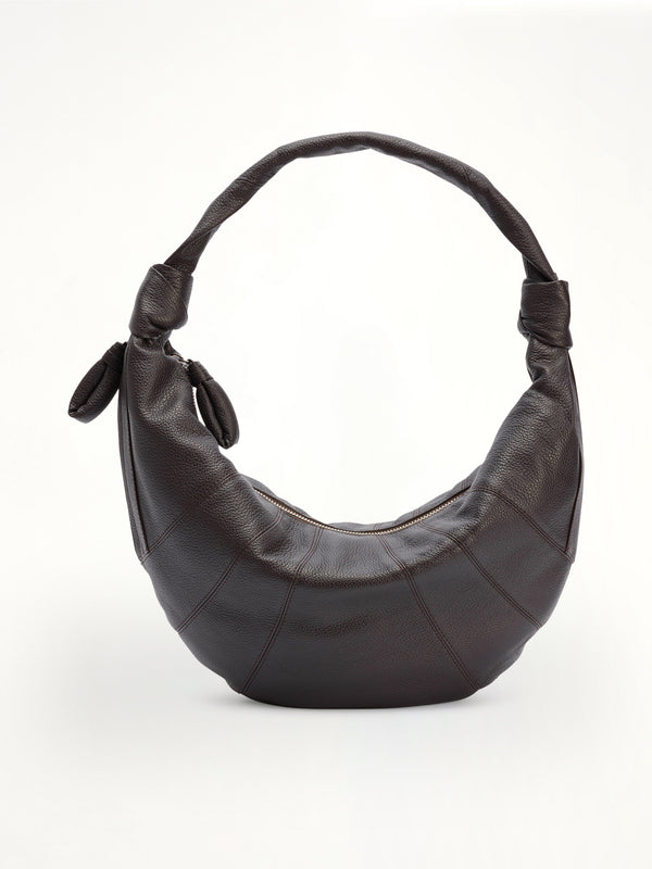 Fortune Croissant Grained Leather Bag in Dark Chocolate