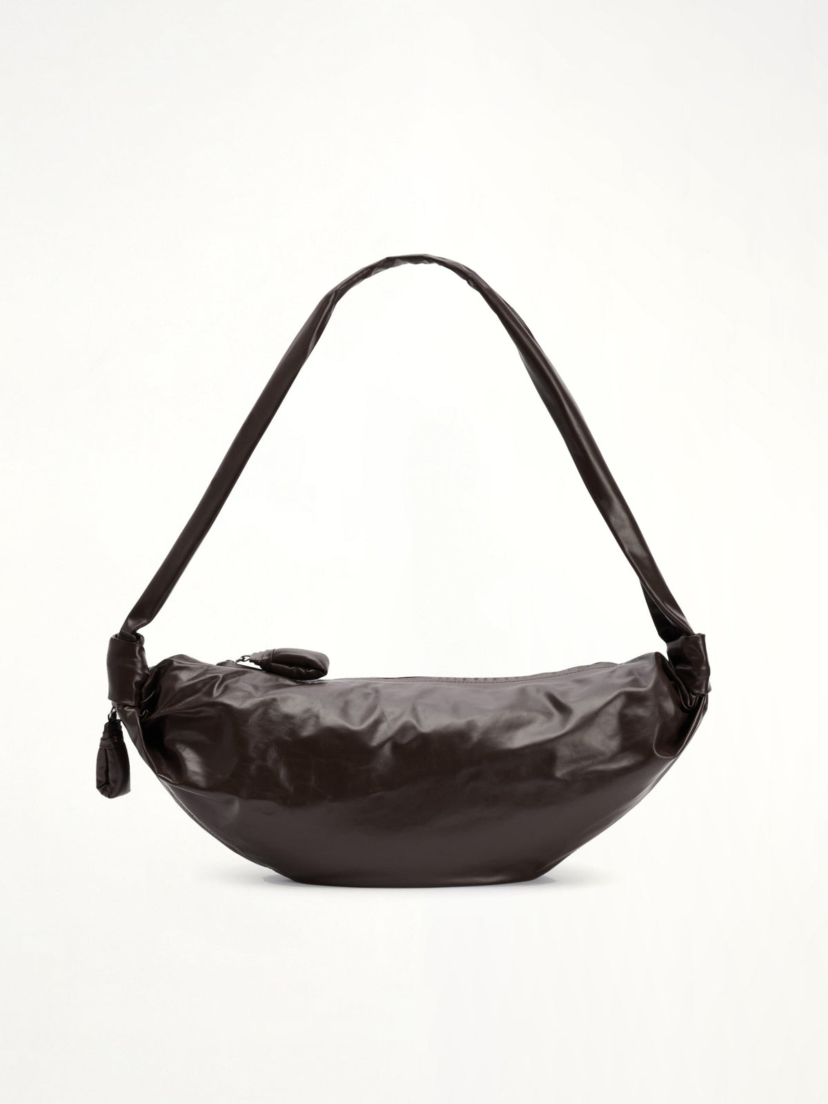 Soft Croissant Medium Paper Leather Bag in Dark Chocolate