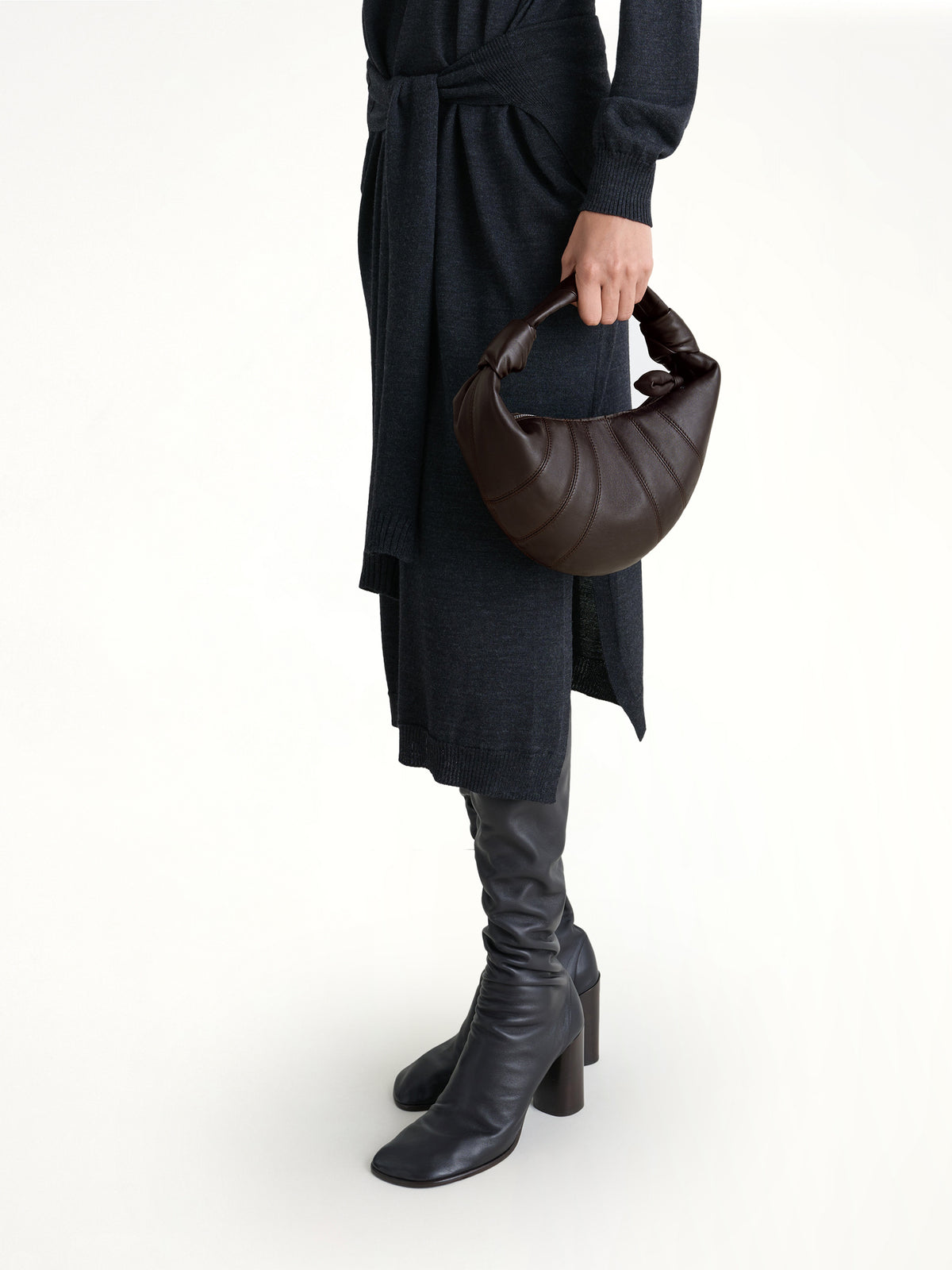 Mini Fortune Croissant Soft Nappa Leather Bag in Dark Chocolate