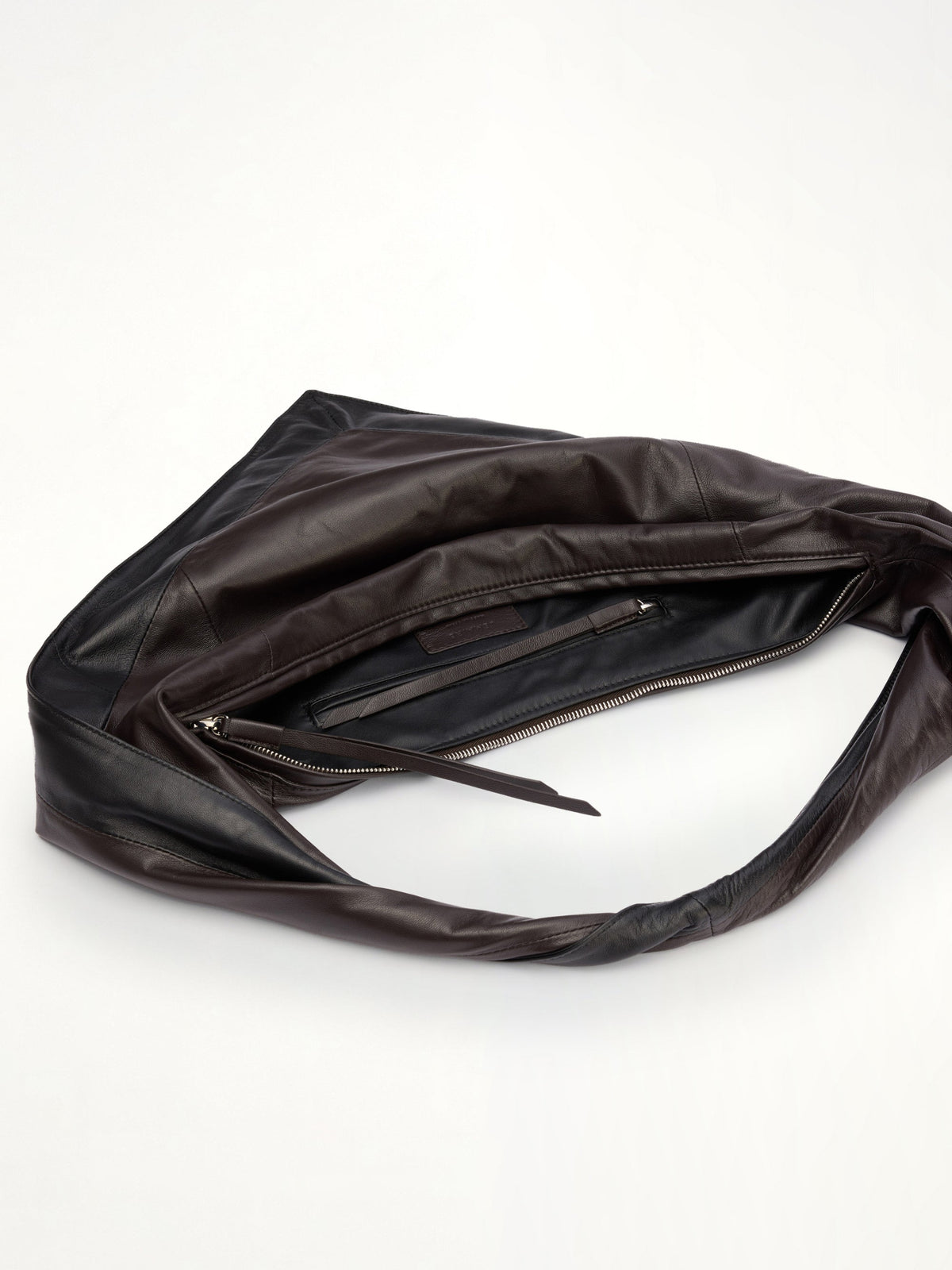 Scarf Small Soft Nappa Leather Bag in Black/Dark Chocolate