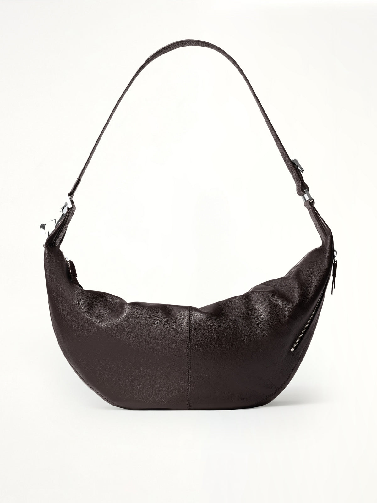 Quiver Clip Grained Leather Bag in Dark Chocolate
