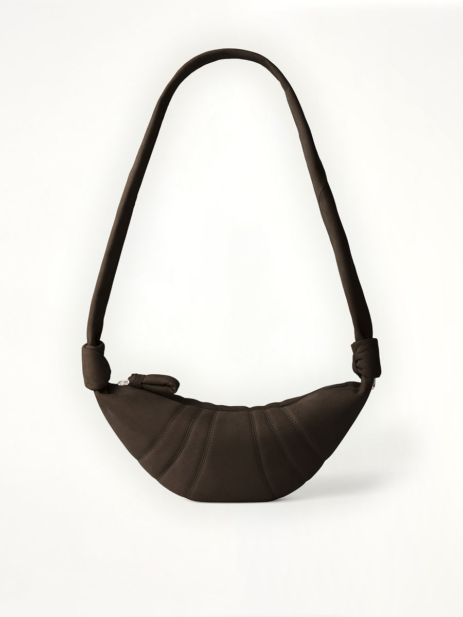 Croissant Small Alpaca Nubuck Bag in Ebony Brown