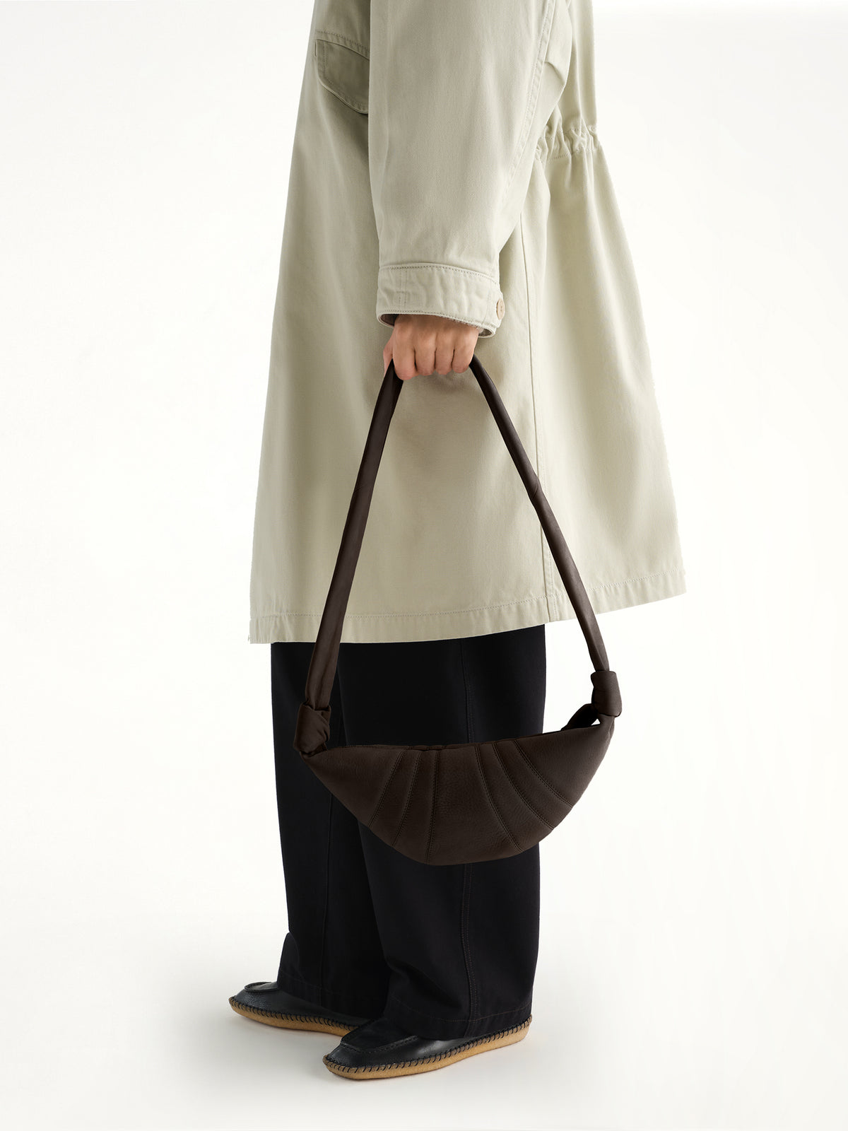 Croissant Small Alpaca Nubuck Bag in Ebony Brown