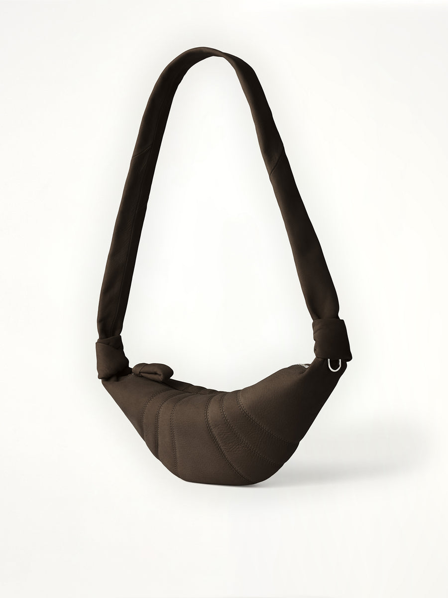Croissant Small Alpaca Nubuck Bag in Ebony Brown