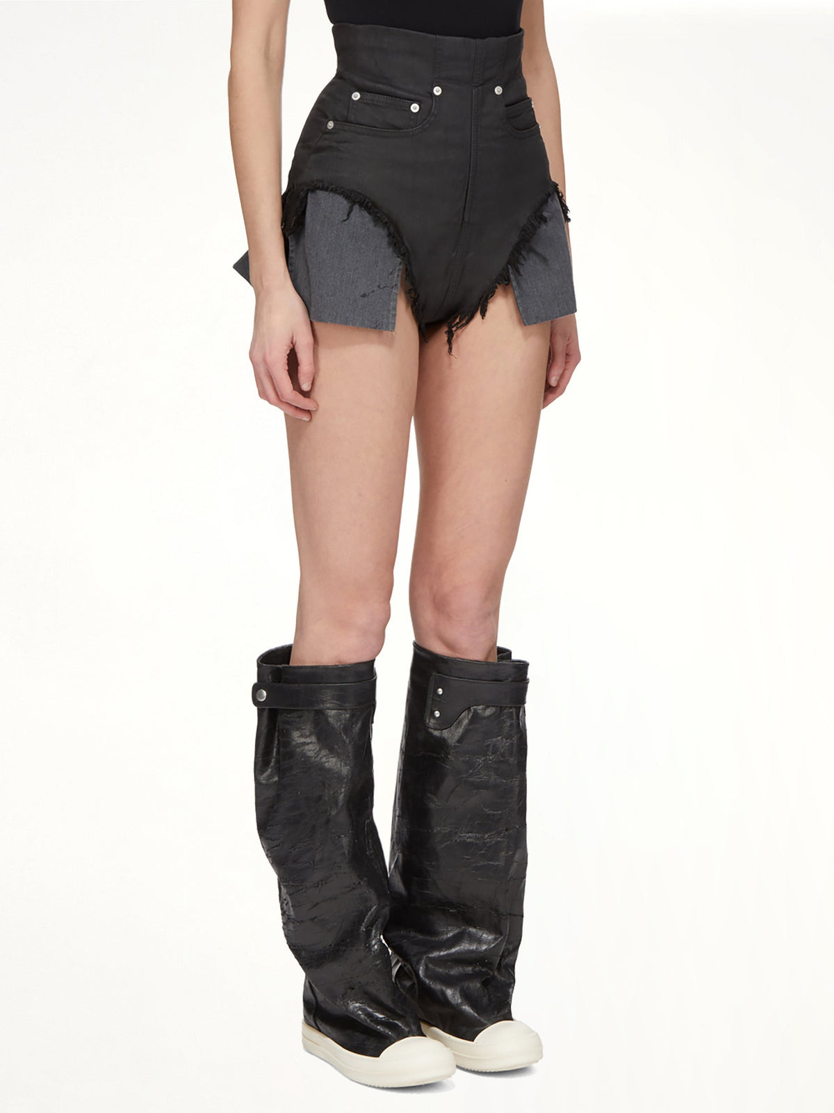 Stretch Denim Dirt Cutoffs in Black Wax