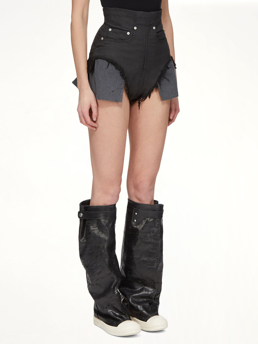 Stretch Denim Dirt Cutoffs in Black Wax