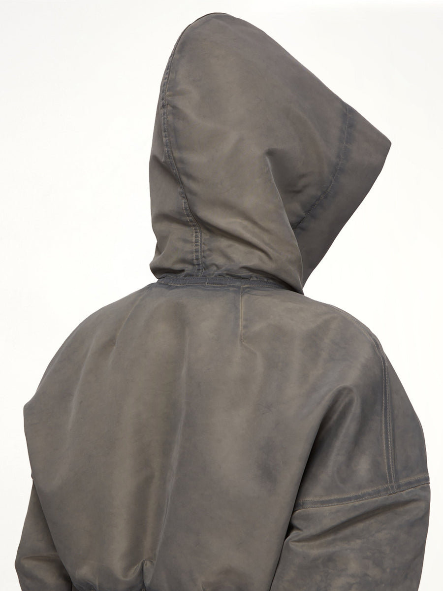 Washed Nylon Hooded Cropped Flight in Dark Dust