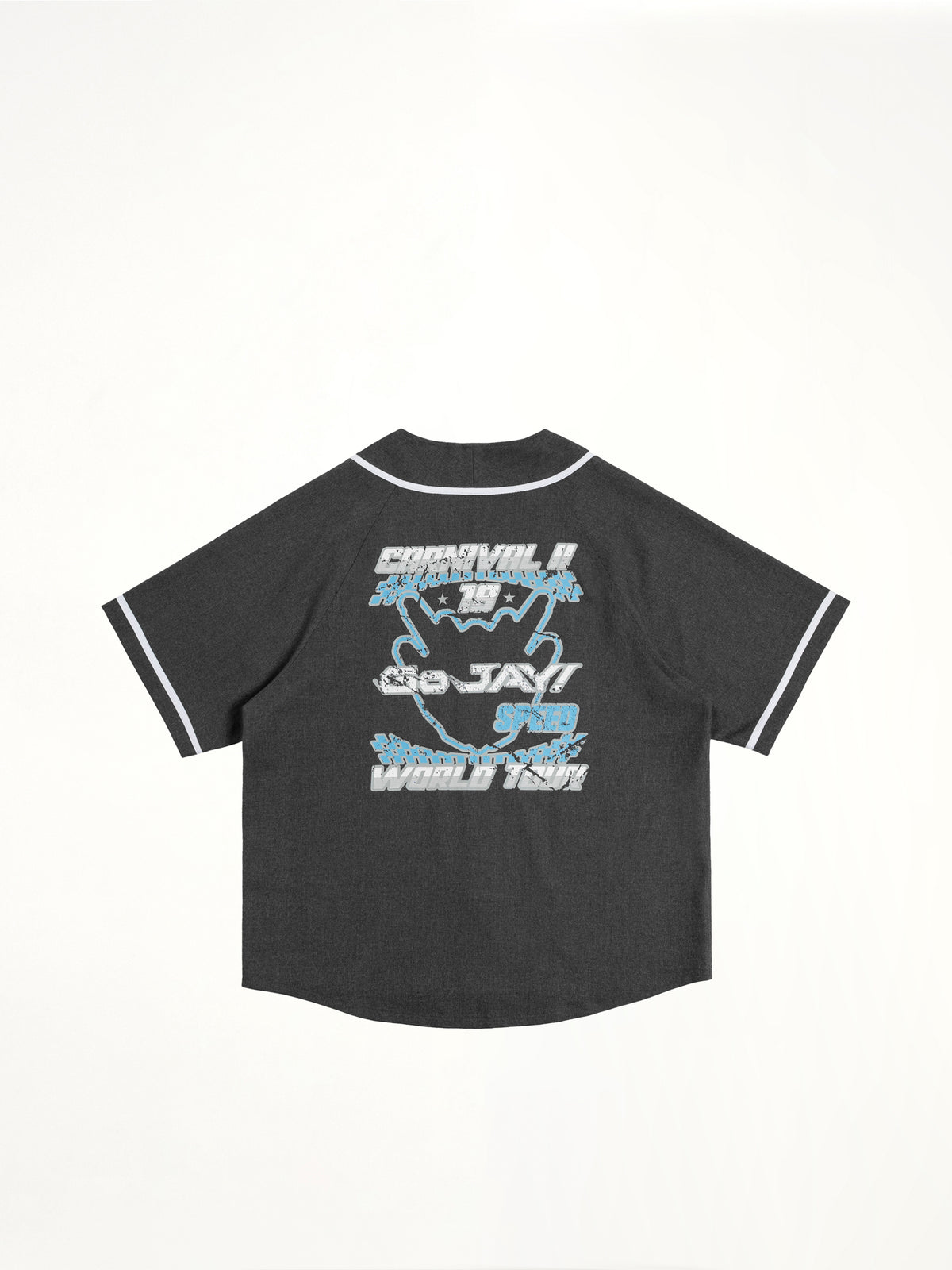 J Carnival II World Tour Race Car Baseball Shirt in Dark Grey