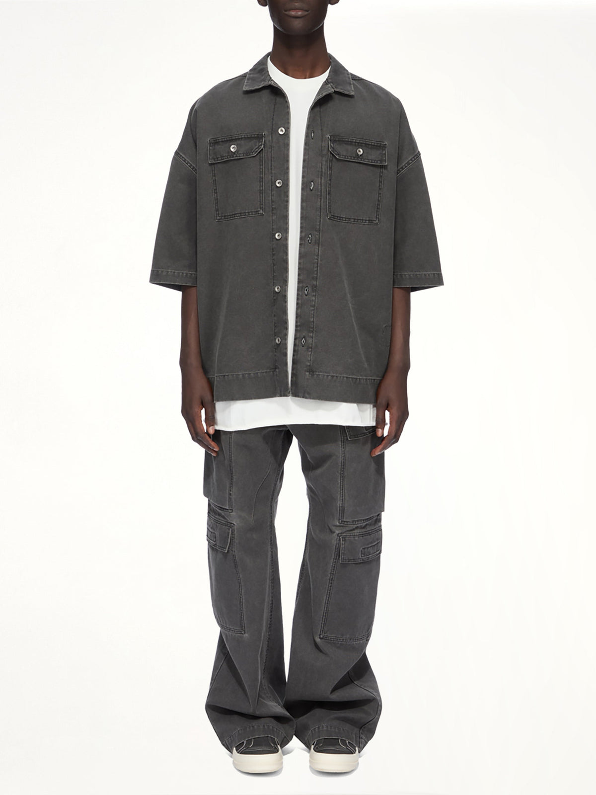Cotton Canvas Double Cargo Jeans in Gravel
