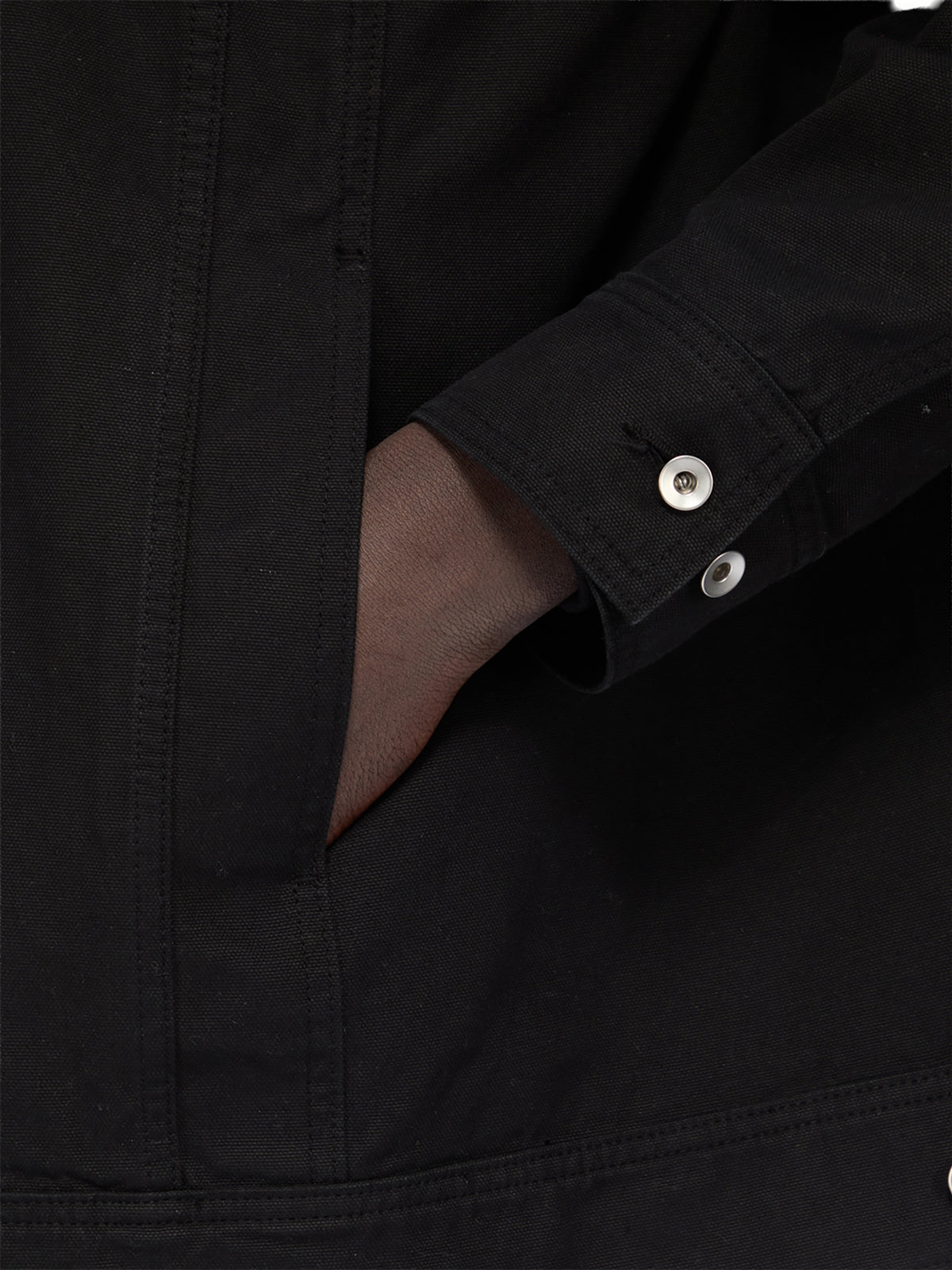 Cotton Canvas Jumbo Worker Denim Jacket in Black
